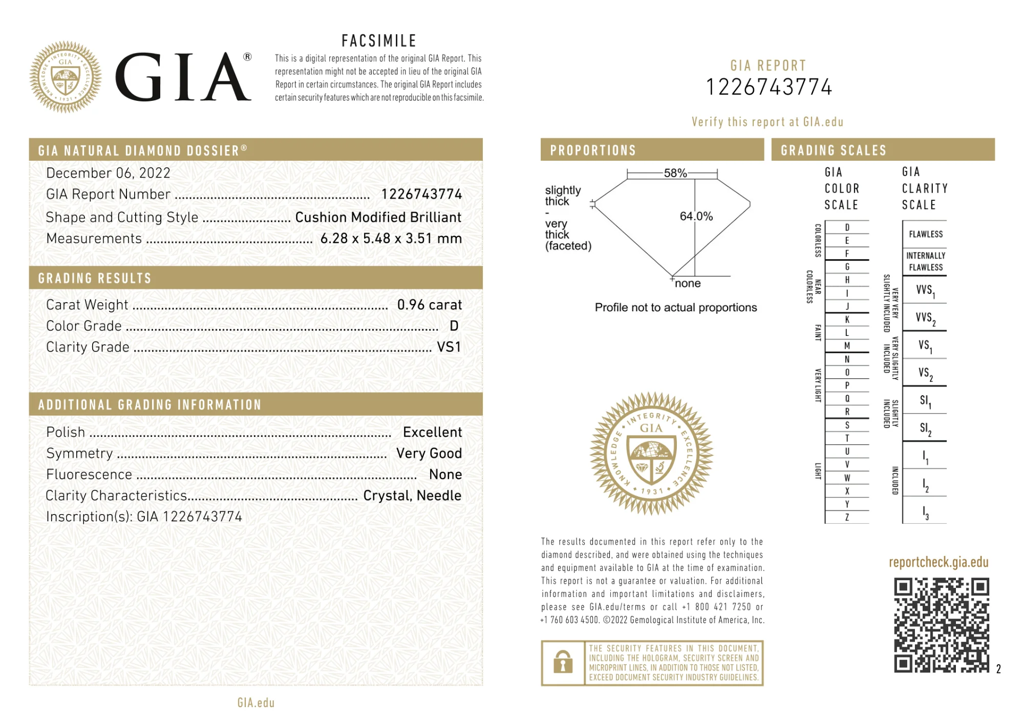 GIA Certified 0.96 Ct Cushion cut D VS1 Loose Diamond - Image 2