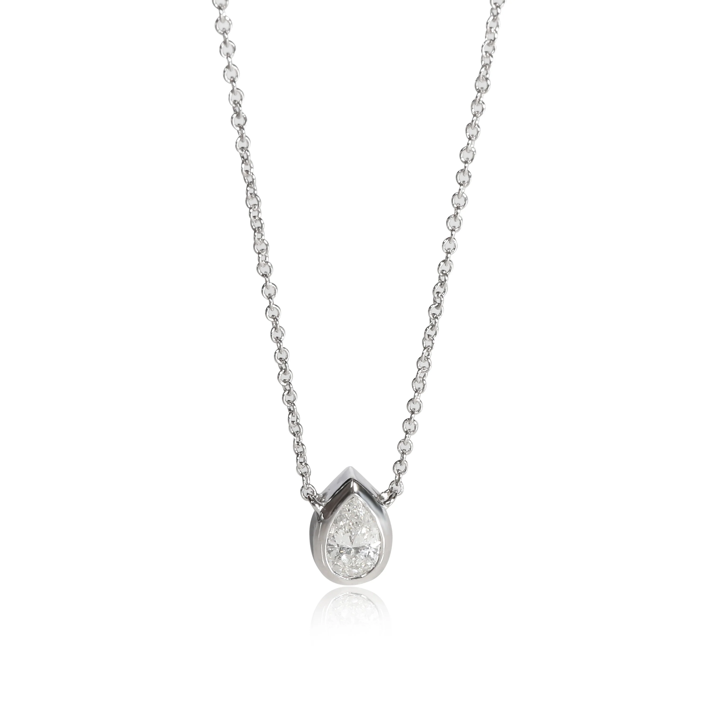 GIA Certified Pear Cut Diamond Necklace Bezel Set in 14K White Gold (0.50 ct)