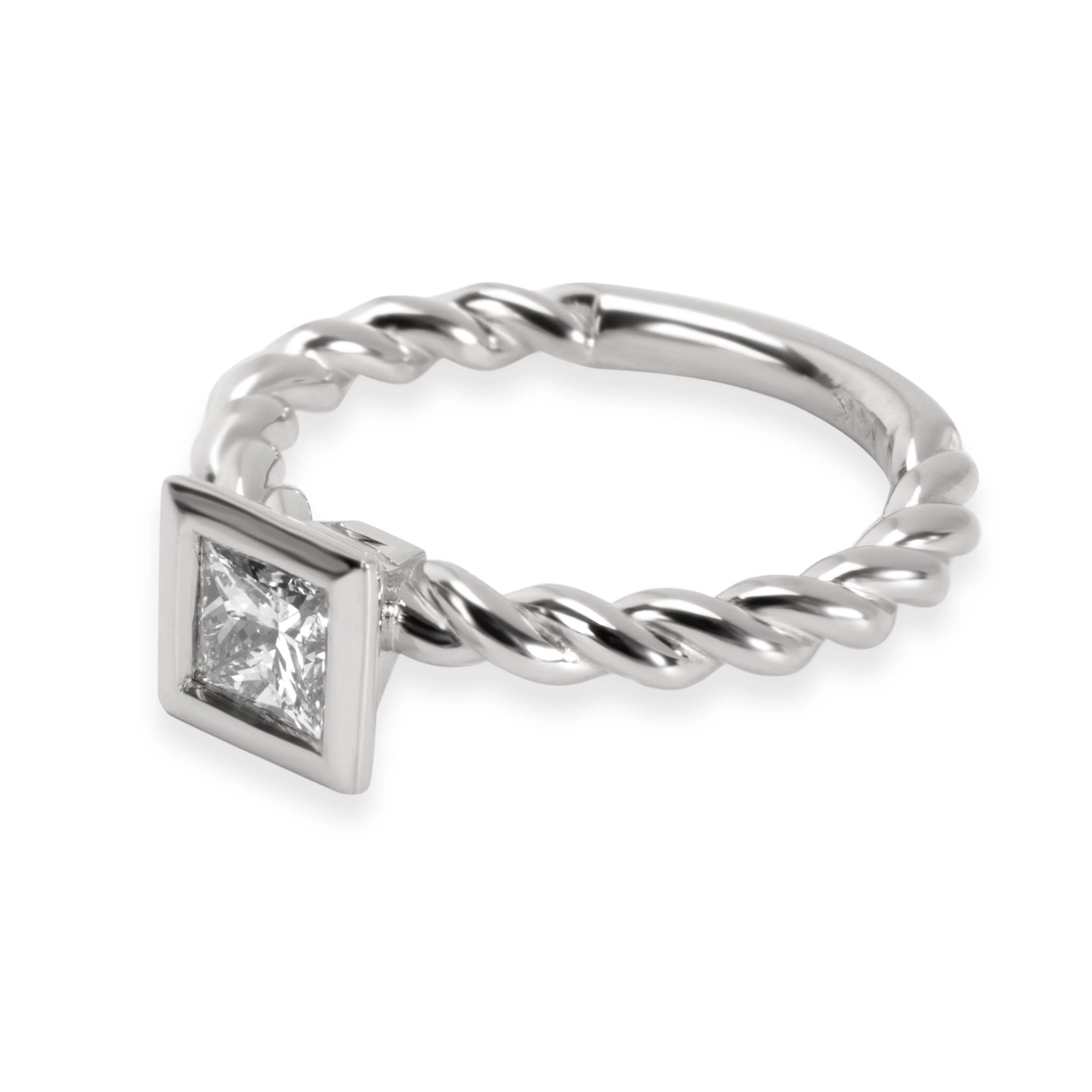 Stackable Twisted Shank Ring, 14K White Gold Princess Cut Diamond J SI2 0.5 Ctw - Image 2