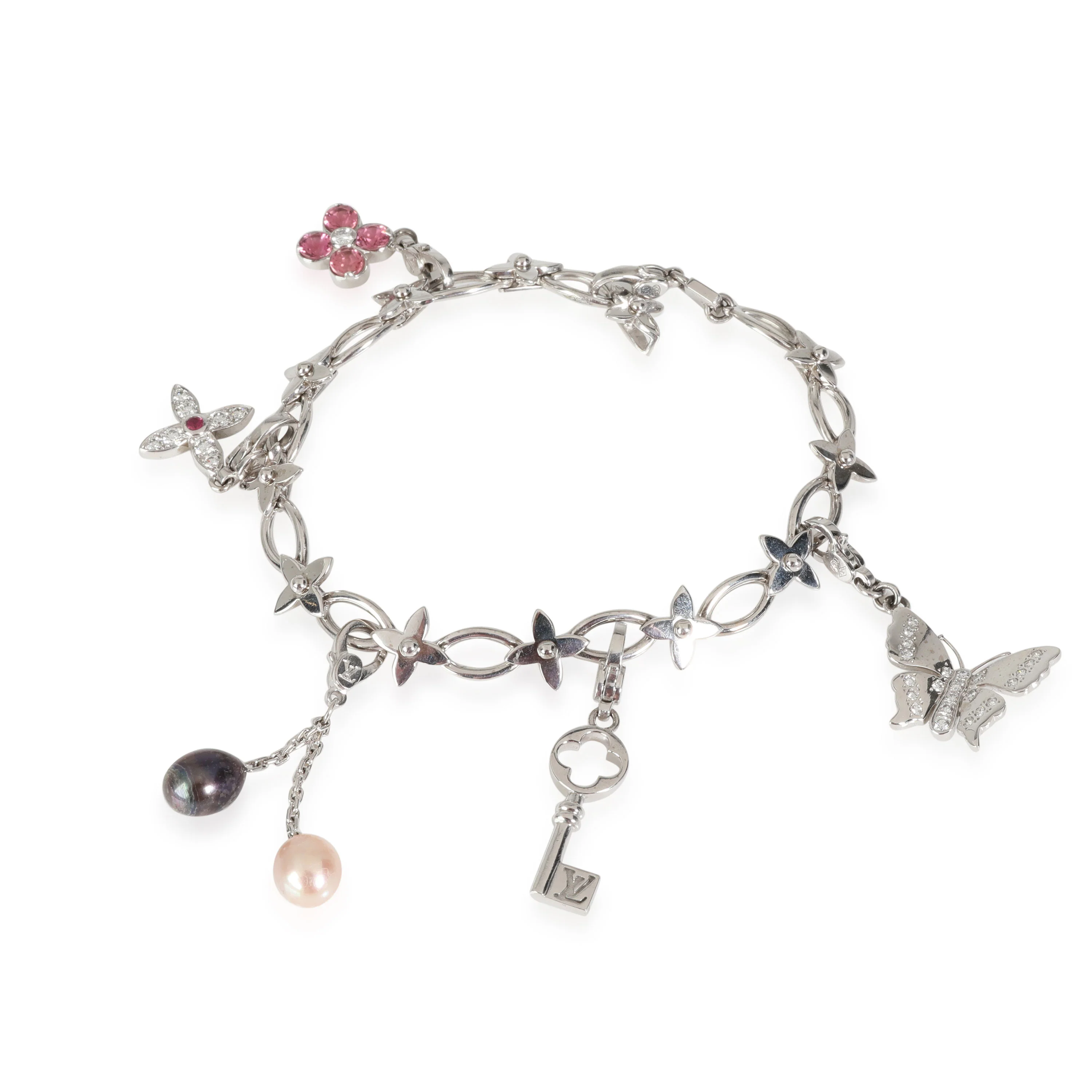 Louis Vuitton Idylle Blossom, Butterfly, Key Charm Bracelet in 18K White Gold