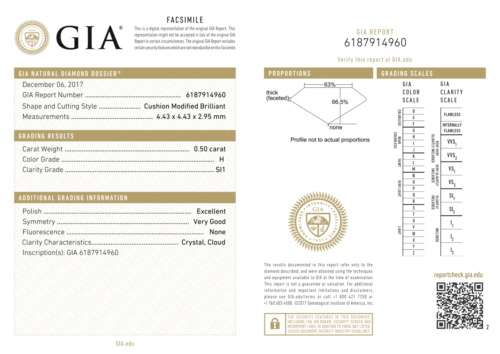 GIA Certified 0.50 Ct Cushion cut H SI1 Loose Diamond - Image 4