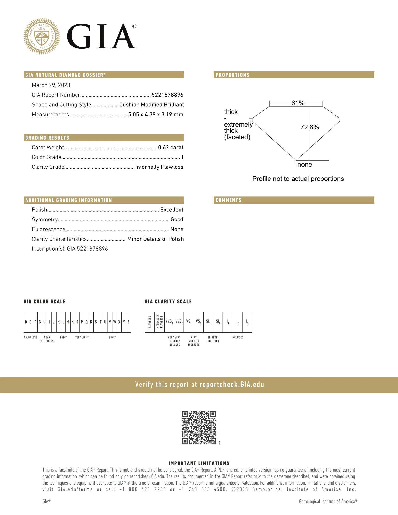 GIA Certified 0.62 Ct Cushion cut I IF Loose Diamond - Image 2