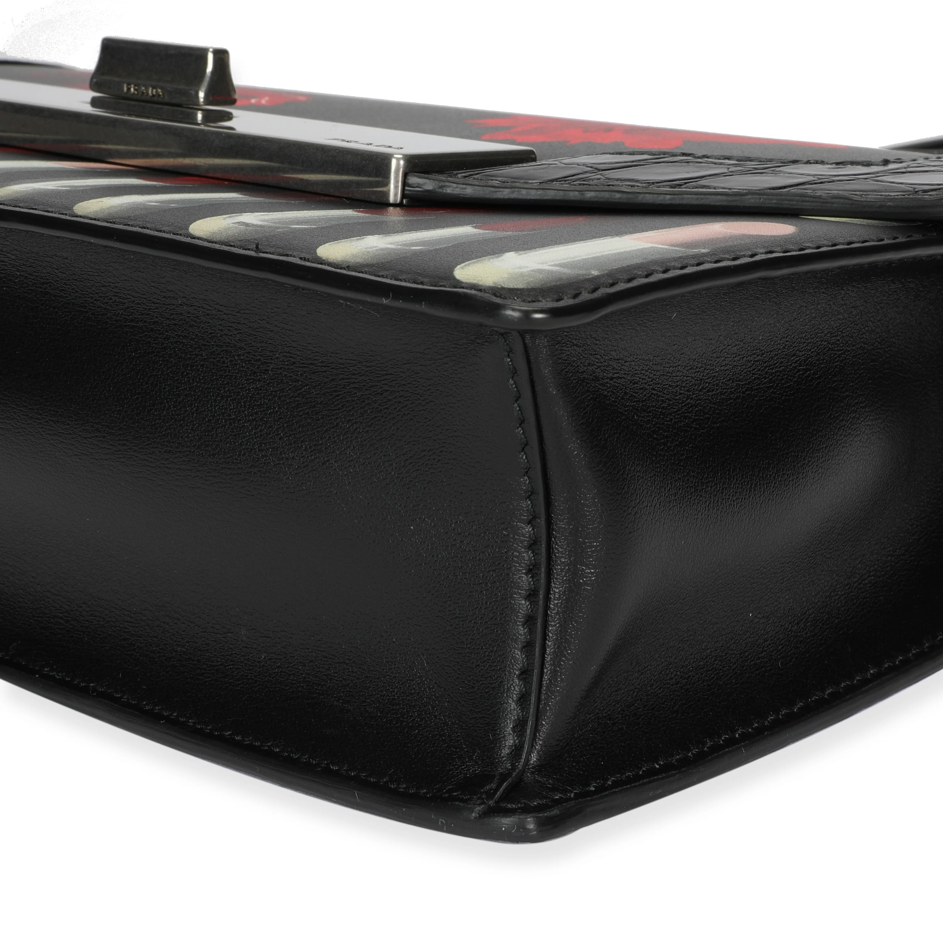 Black Floral & Lipstick Print Leather Séverine Bag - Image 5