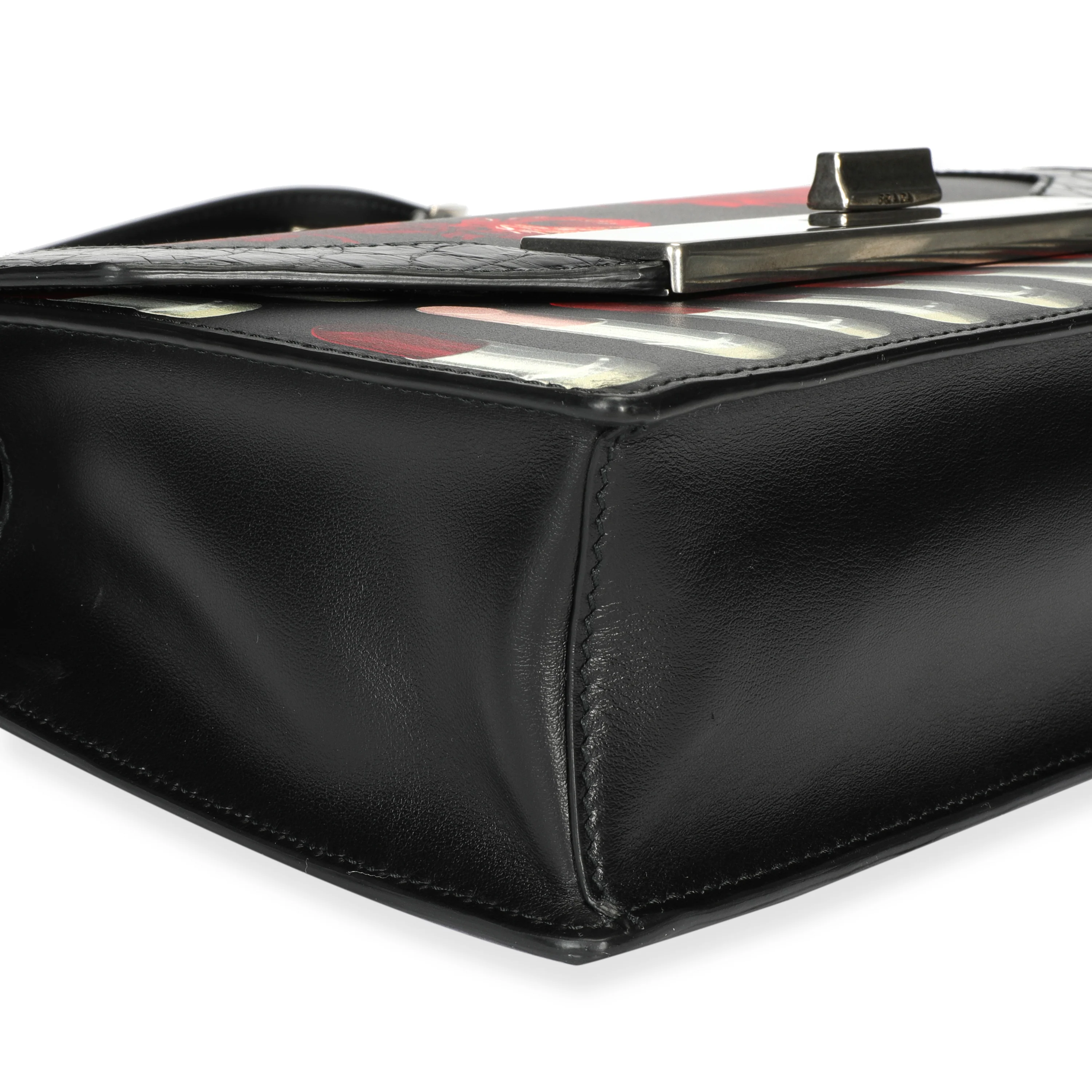 Black Floral & Lipstick Print Leather Séverine Bag - Image 6