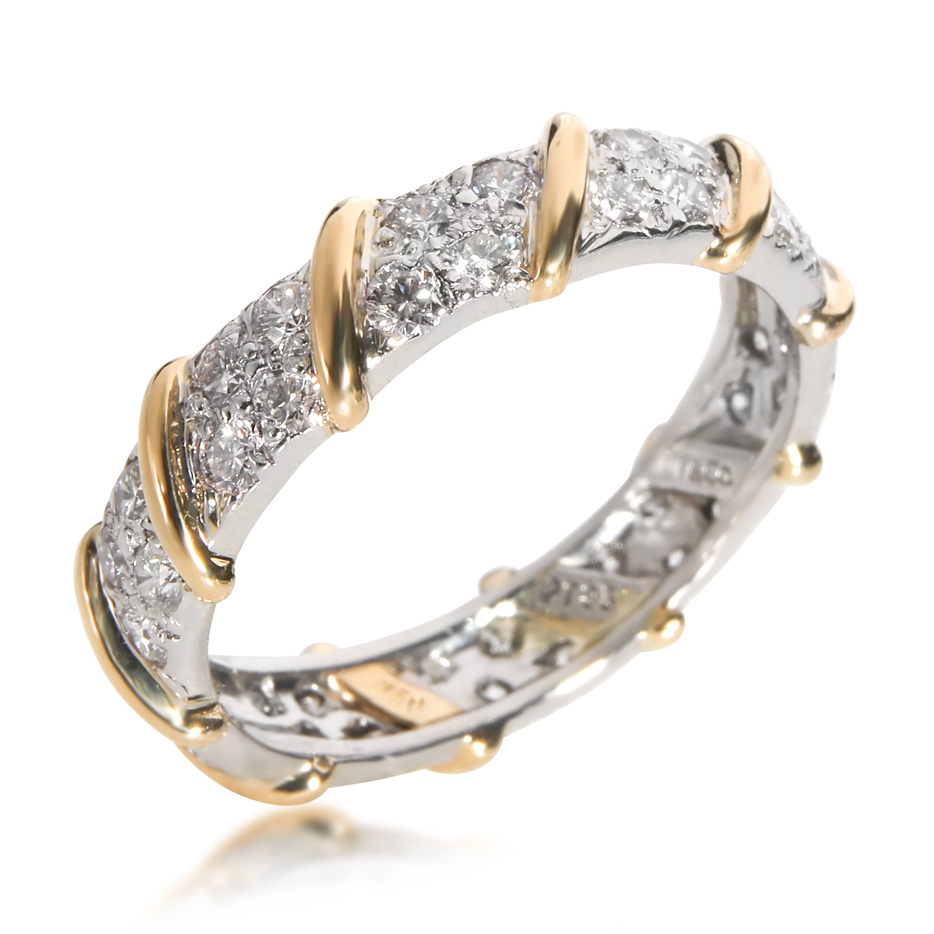 Tiffany & Co. Two Row Diamond Band in 18K Yellow Gold/Platinum 1.20 CTW - Image 2