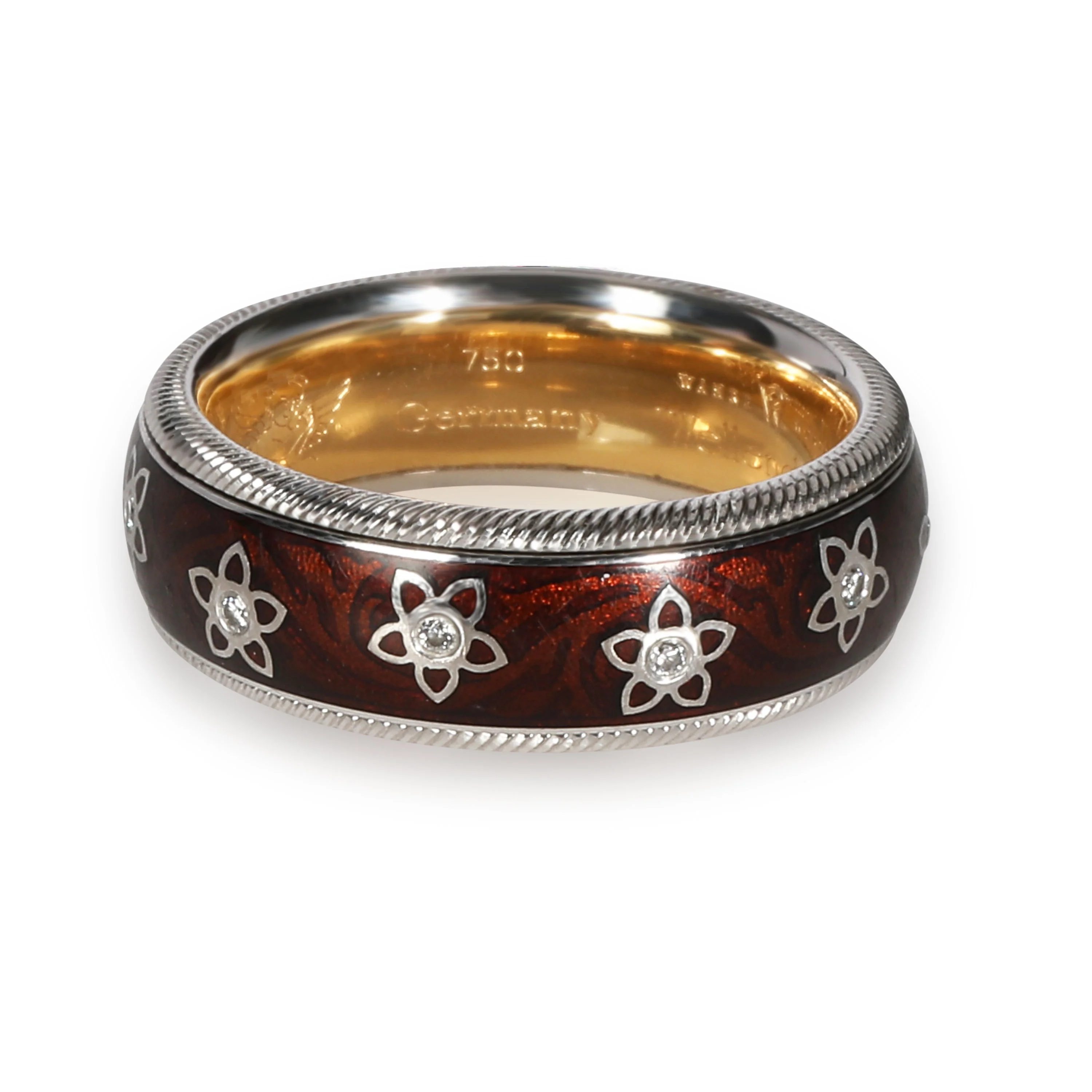 Wellendorf Spinning Flower Angel Enamel Diamond Ring in 18K White Gold 0.08 CTW