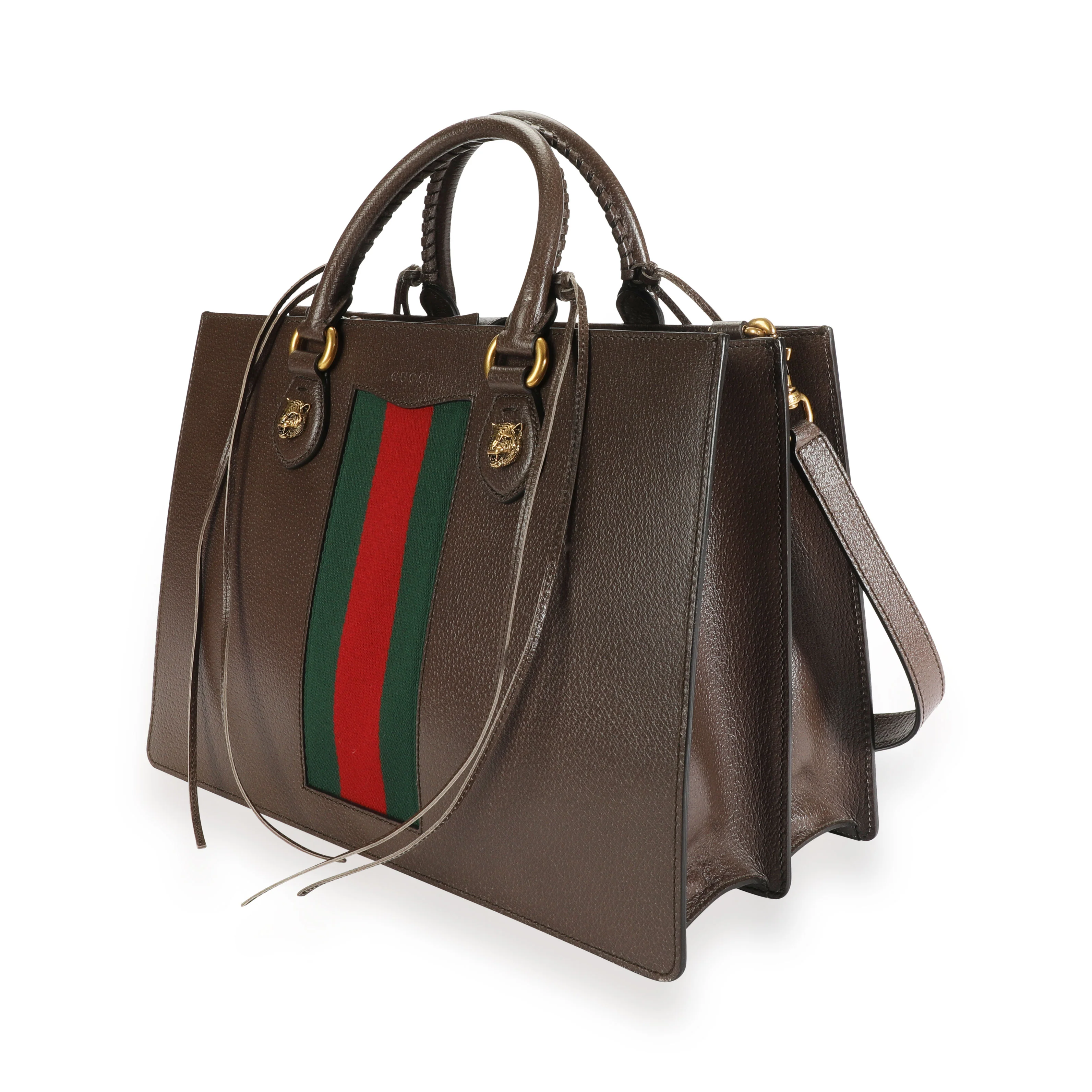 Gucci Brown Leather & Web Large Animalier Tote - Image 2