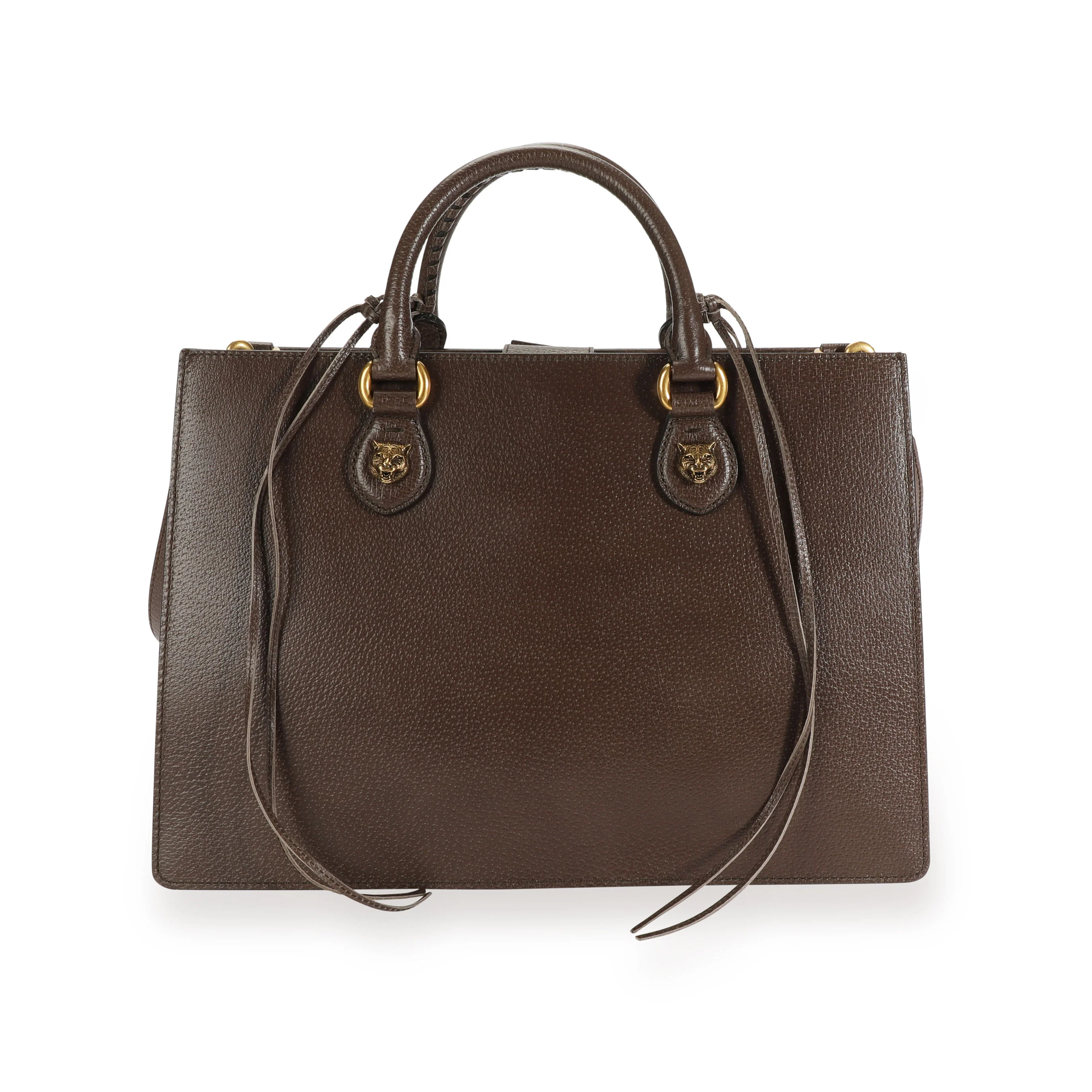 Gucci Brown Leather & Web Large Animalier Tote - Image 3