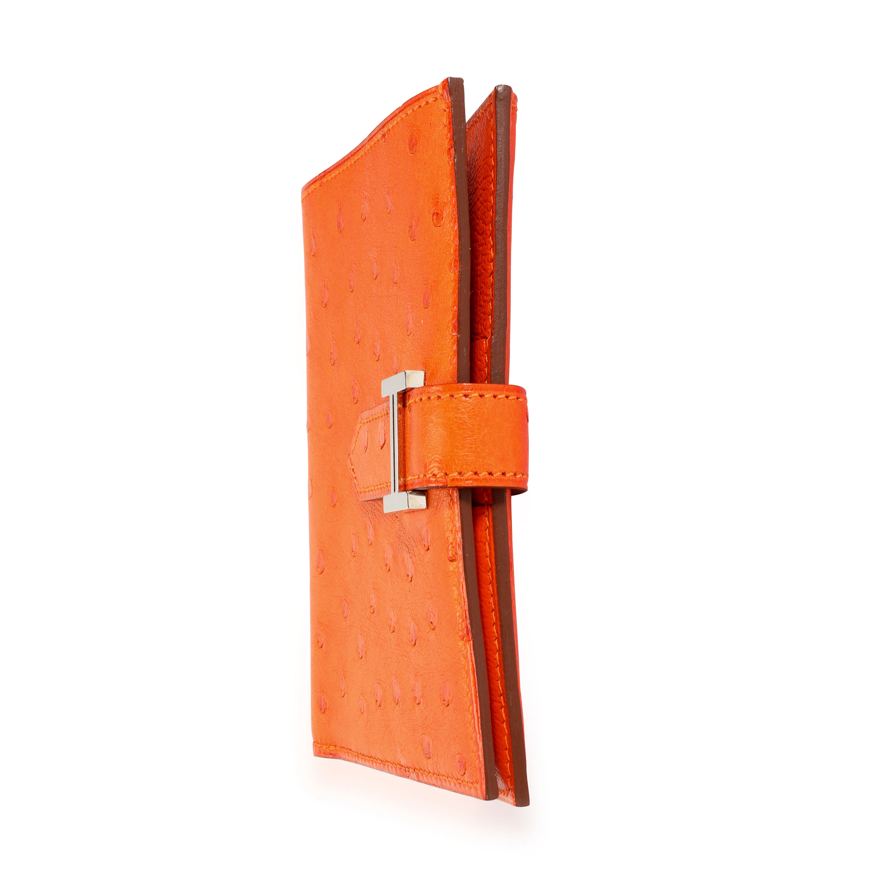 Hermès Tangerine Ostrich Compact Bearn Wallet PHW - Image 2