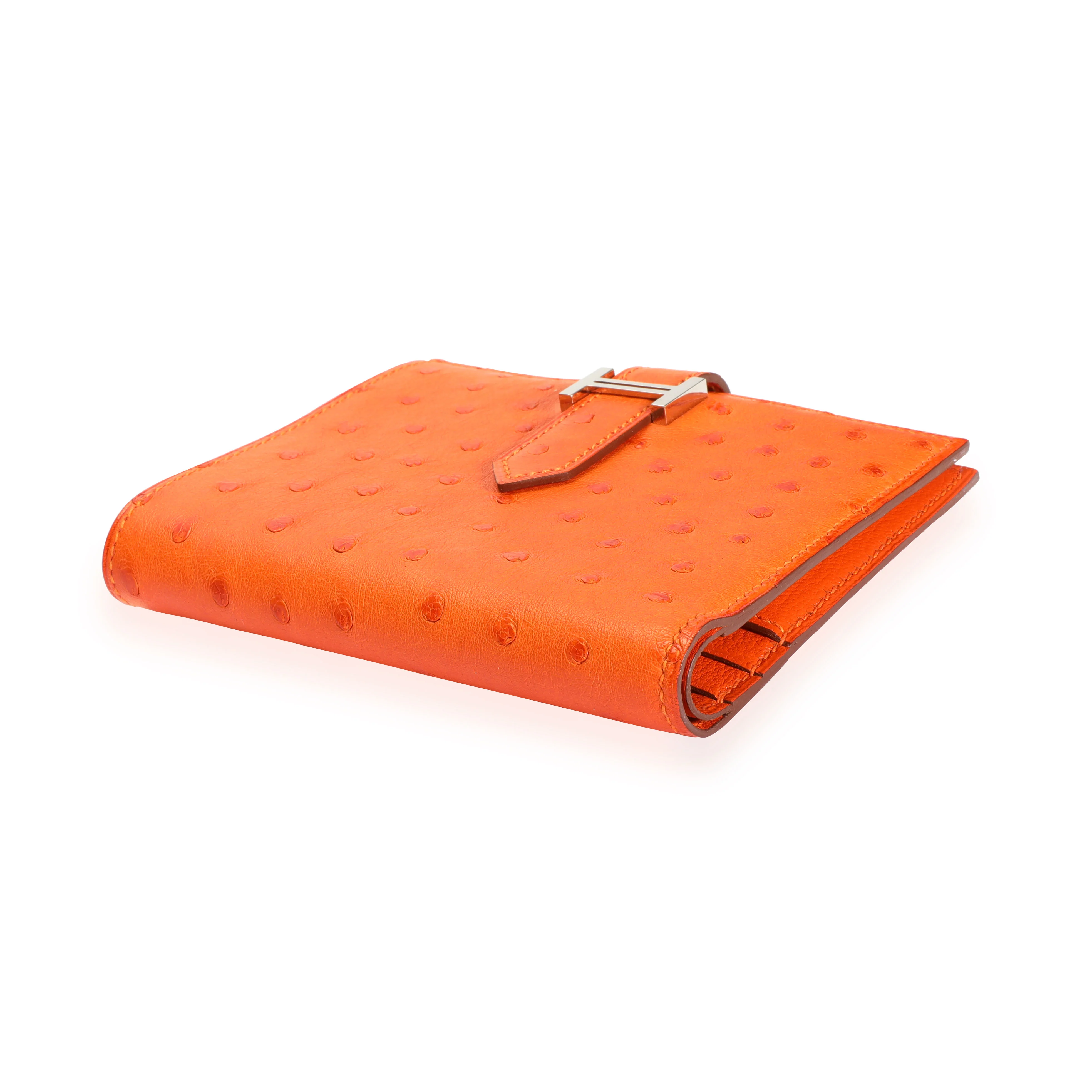 Hermès Tangerine Ostrich Compact Bearn Wallet PHW - Image 4