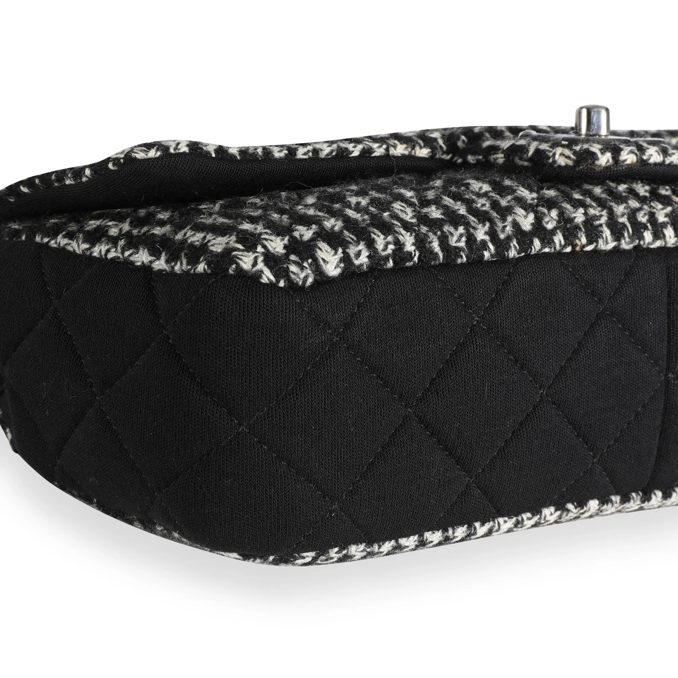 Chanel Black & White Jersey and Houndstooth Boucle Single Flap Bag - Image 7