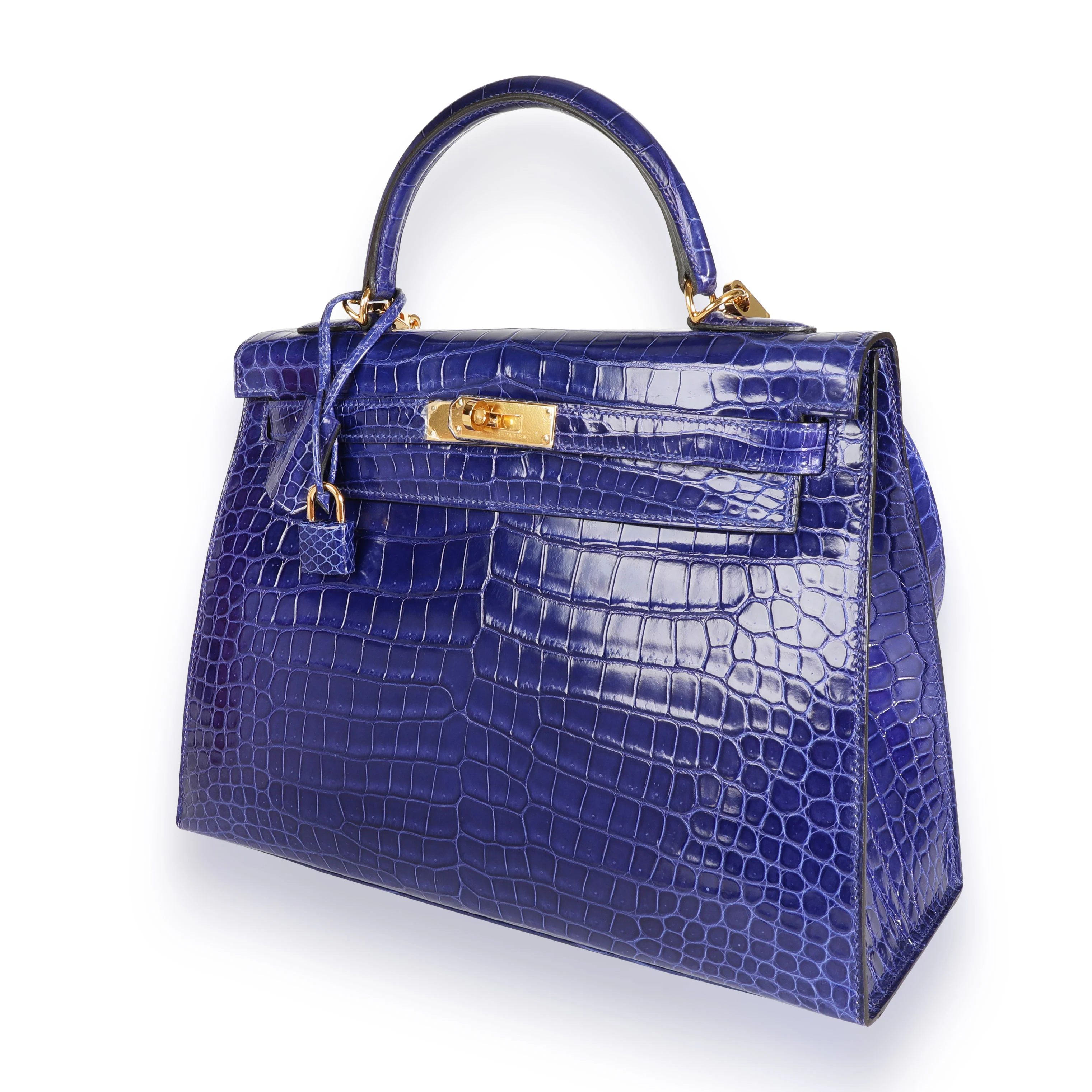 Bleu Électrique Shiny Porosus Crocodile Sellier Kelly 32 GHW - Image 2