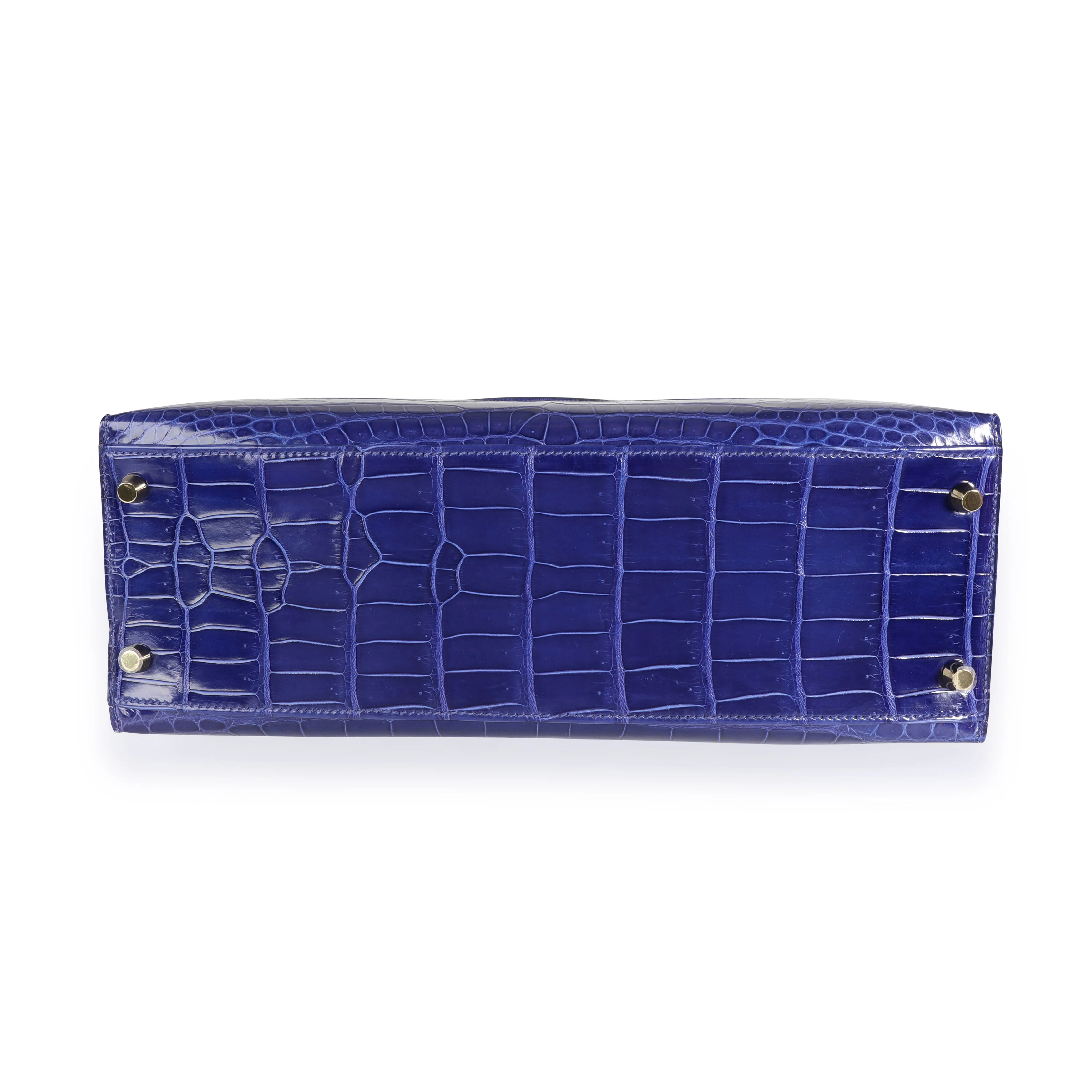 Bleu Électrique Shiny Porosus Crocodile Sellier Kelly 32 GHW - Image 5