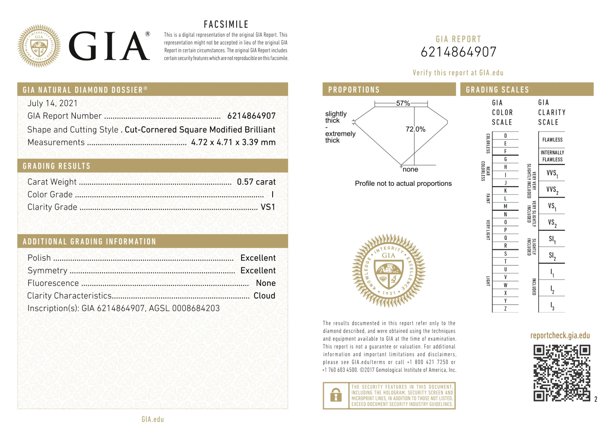 GIA Certified 0.57 Ct Radiant cut I VS1 Loose Diamond - Image 2