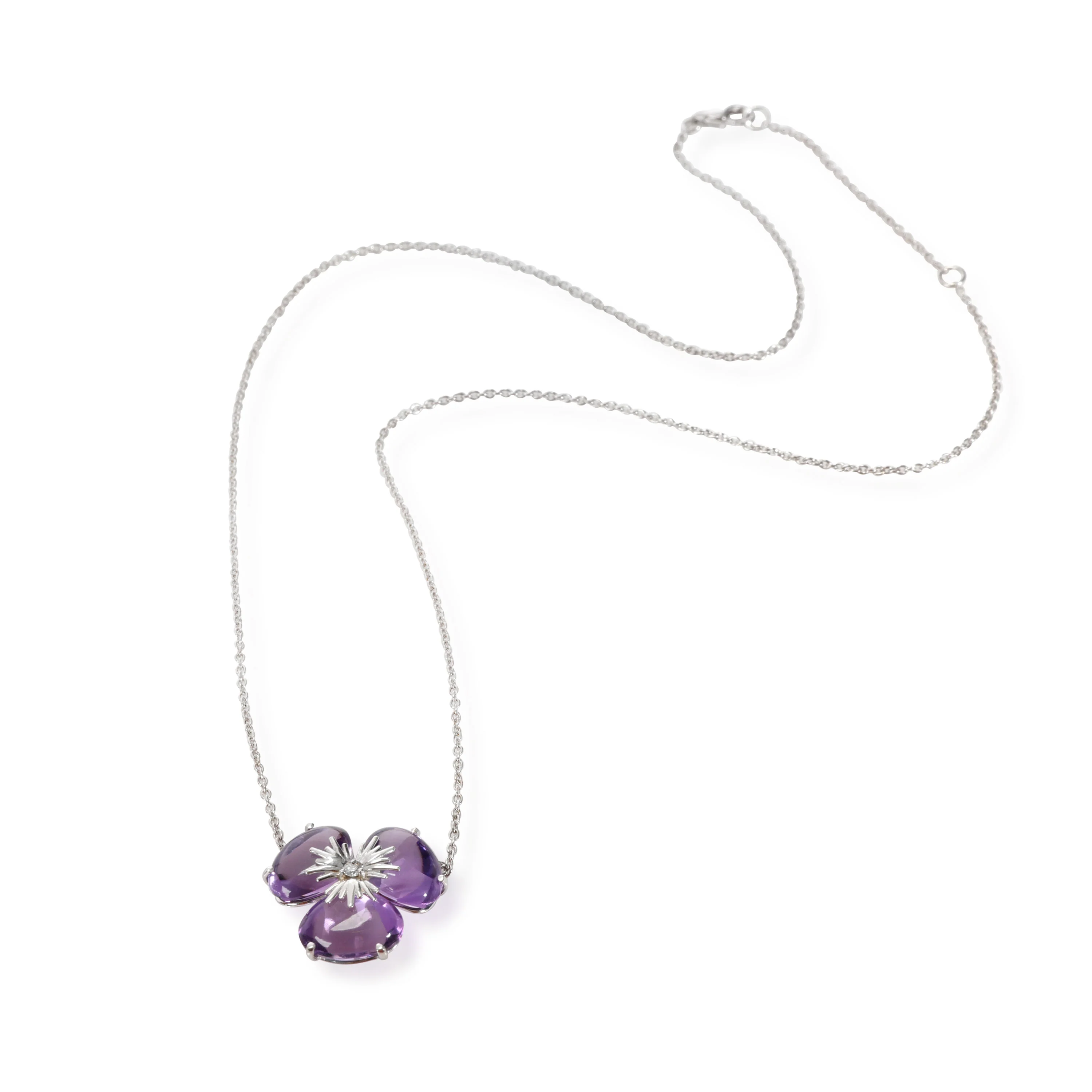 Amethyst Diamond Flower Necklace in 18K White Gold 0.02 CTW - Image 2