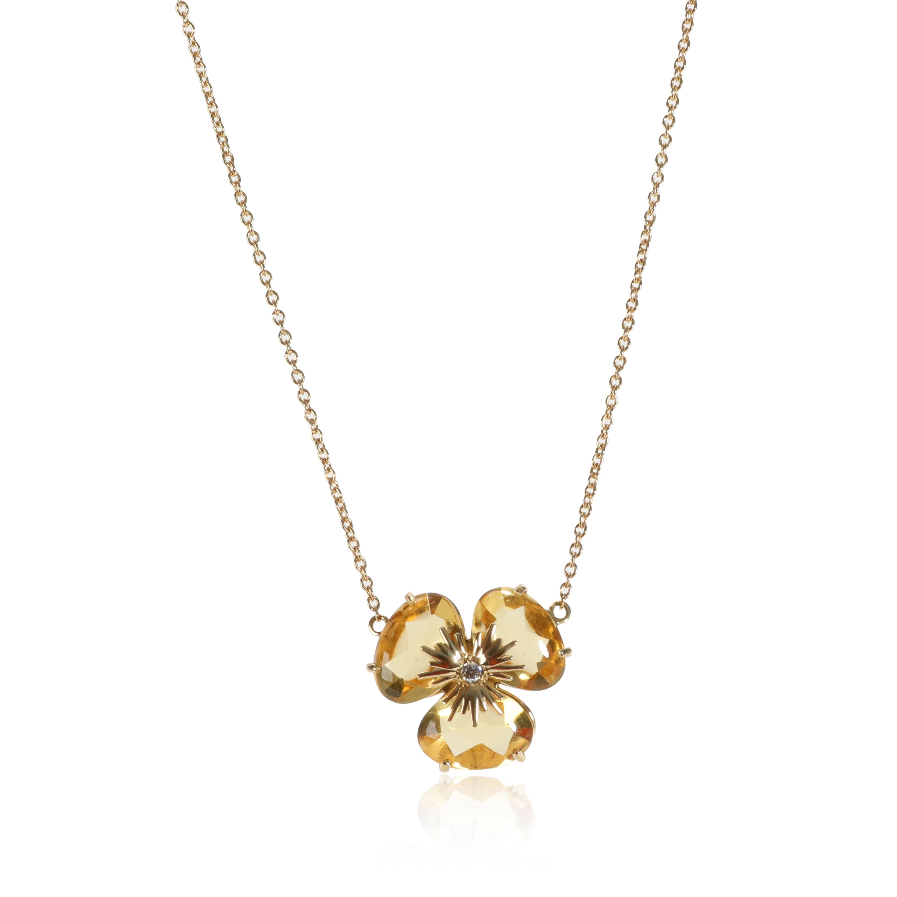 Vianna Brasil Citrine Diamond Flower Necklace in 18K Yellow Gold 0.02 CTW