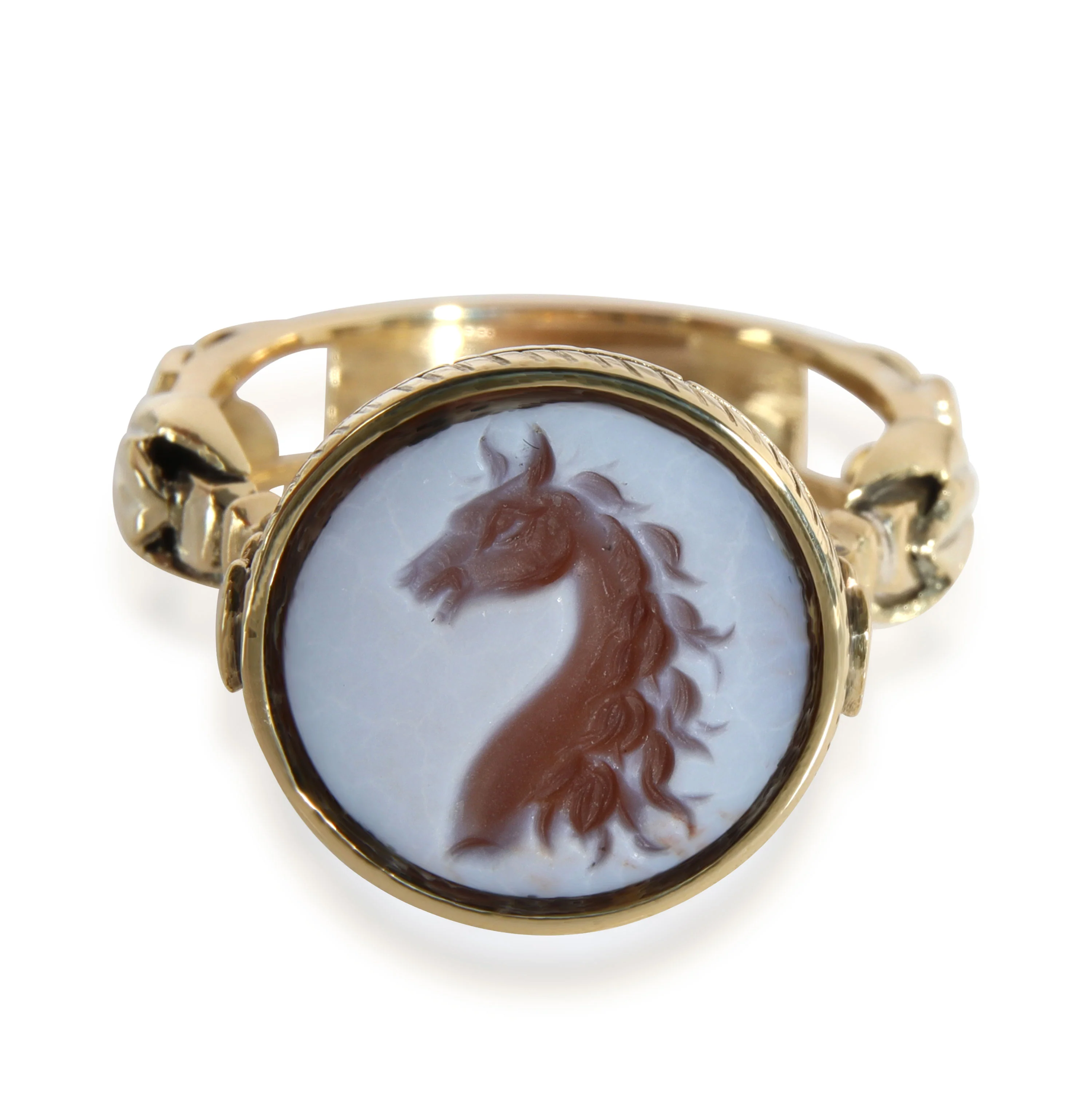 Mens Horsehead Intaglio Signet Ring in 18K Yellow Gold