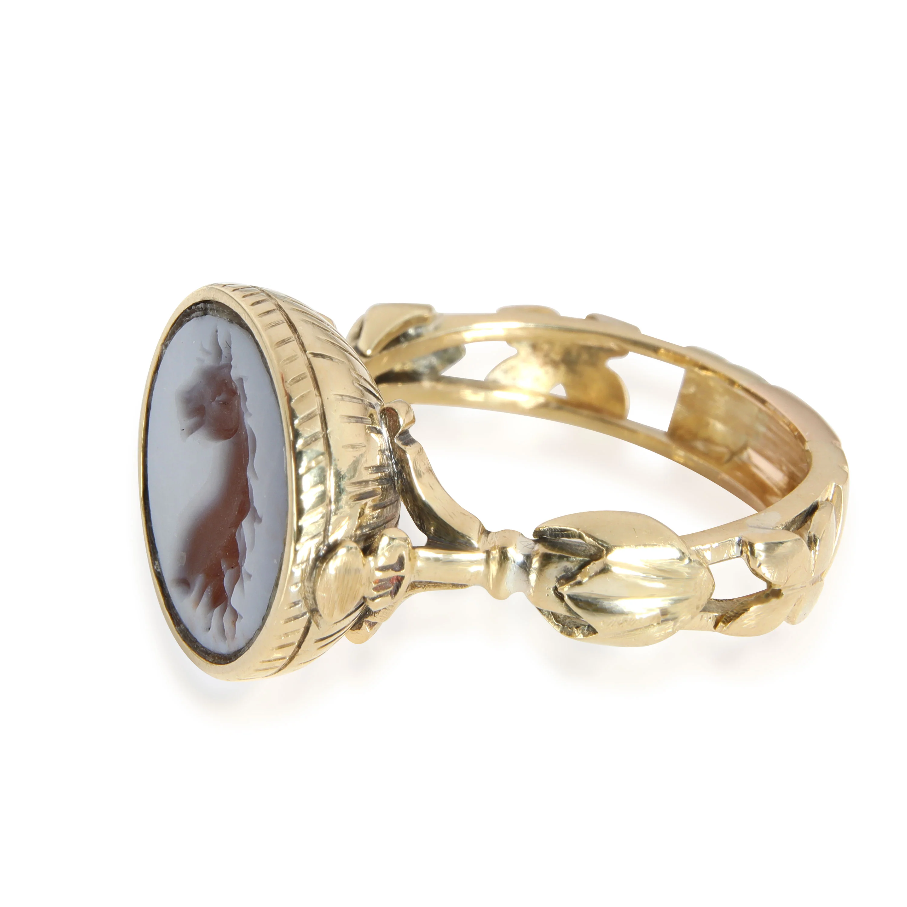 Mens Horsehead Intaglio Signet Ring in 18K Yellow Gold - Image 2