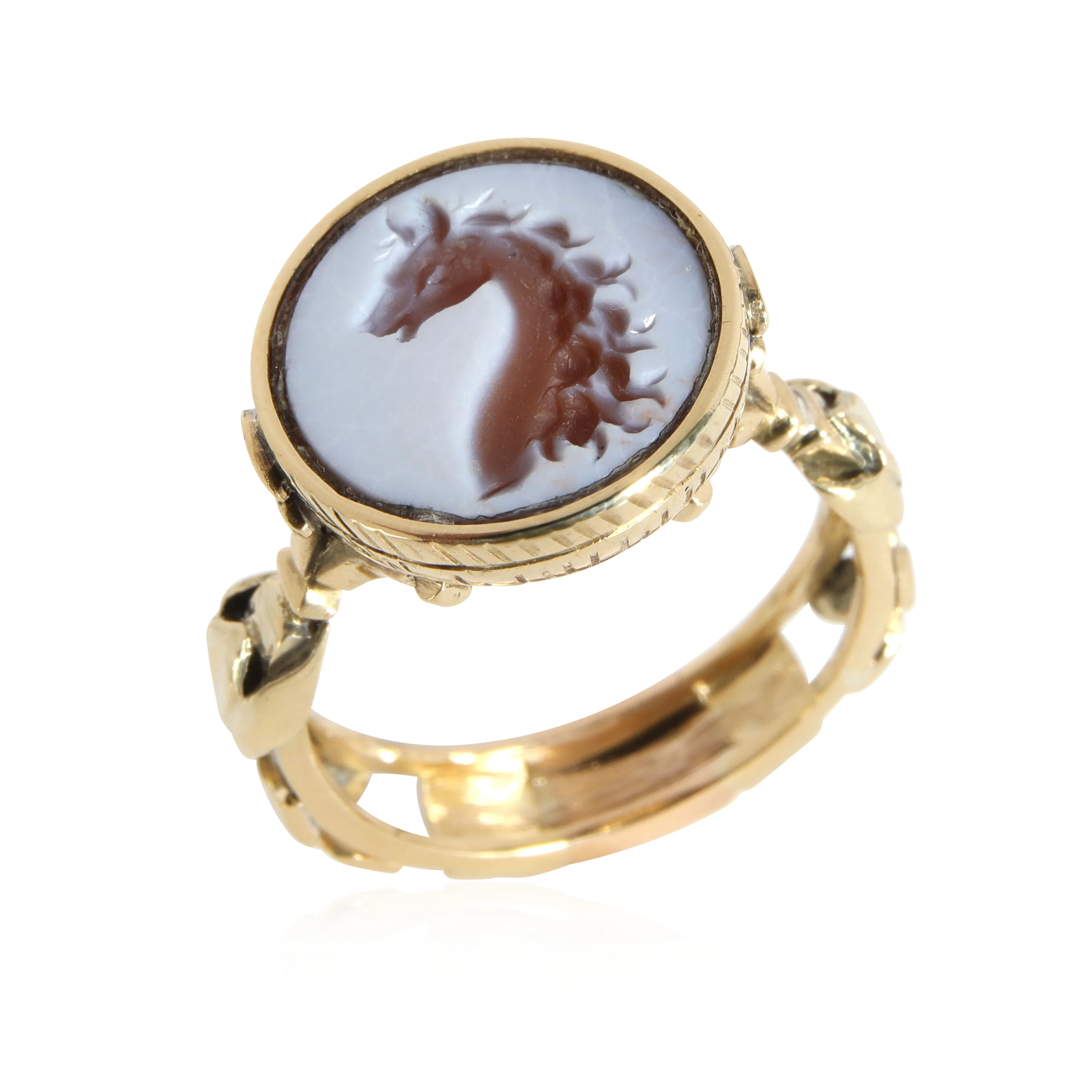Mens Horsehead Intaglio Signet Ring in 18K Yellow Gold - Image 3