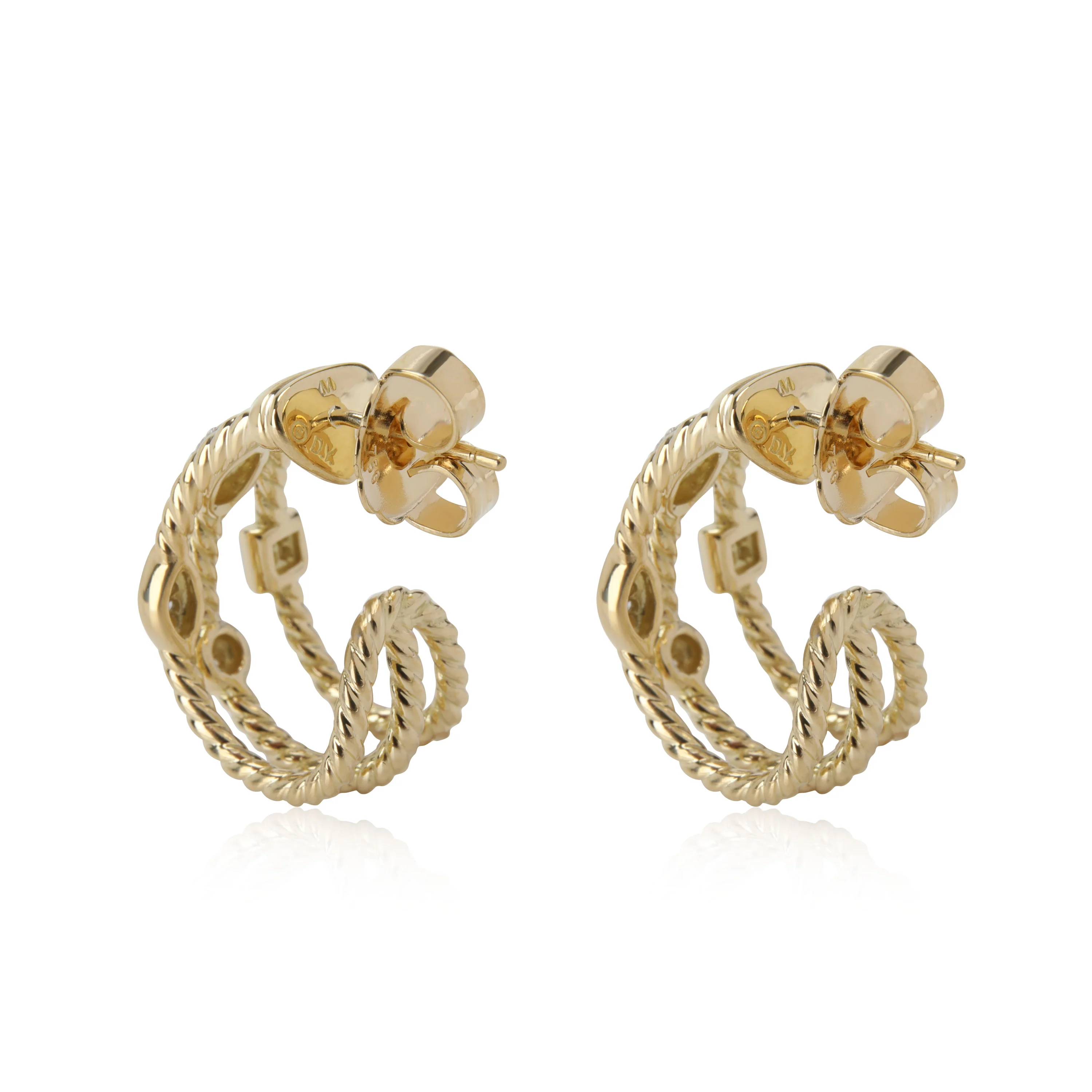 David Yurman Confetti Diamond Hoop Earrings in 18K Yellow Gold 0.15 Ctw - Image 3