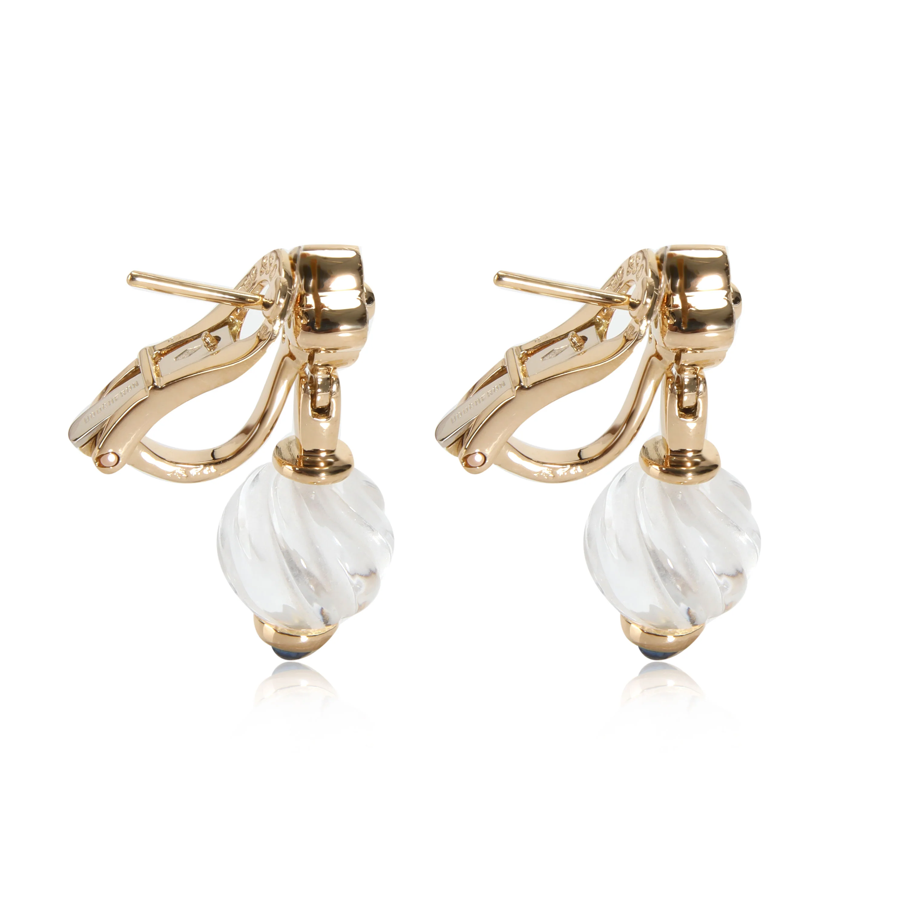 Boucheron Carved Rock Crystal & Diamond Earrings in 18K Yellow Gold 3/8 Ctw - Image 2