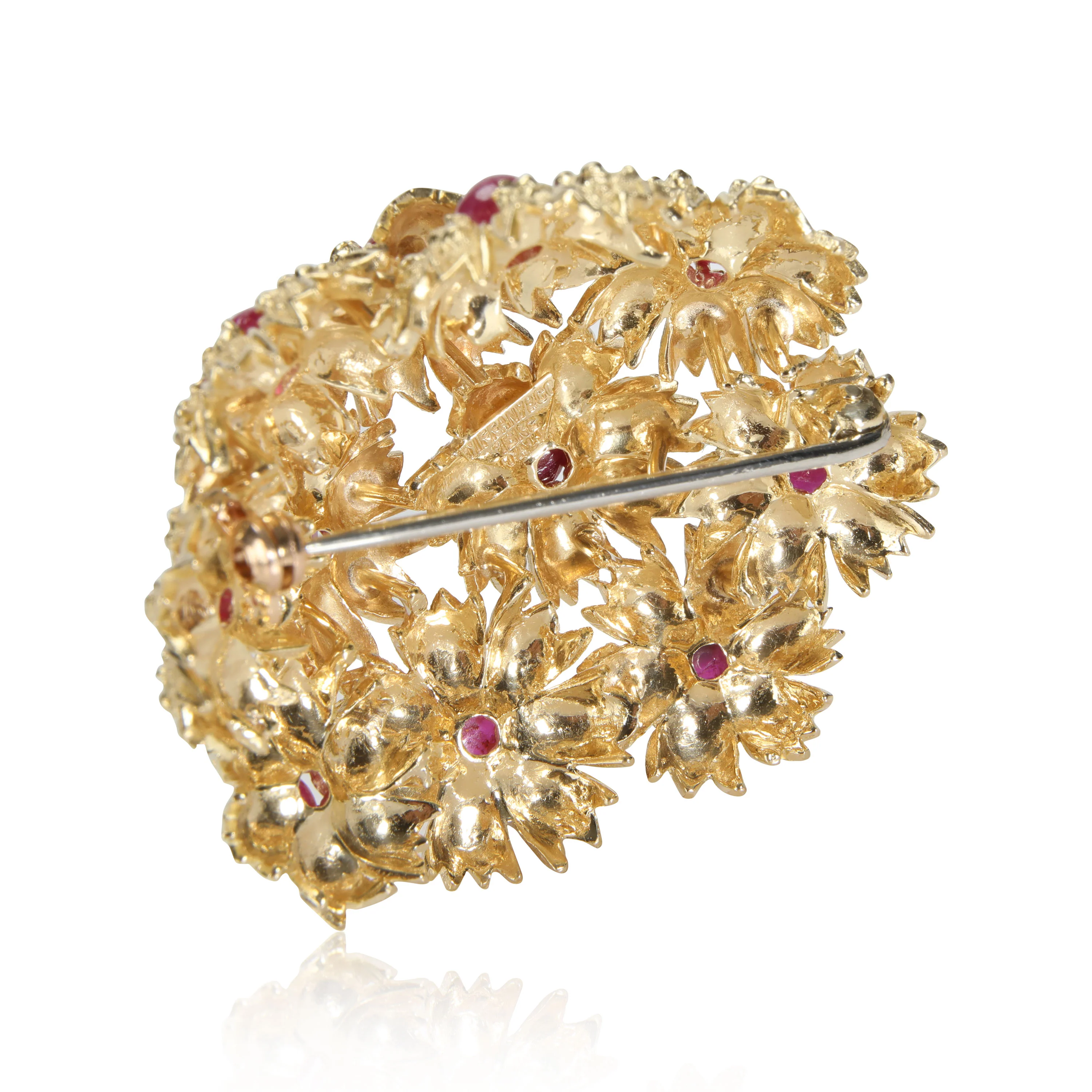 Tiffany & Co. Vintage Floral Cluster Ruby Brooch in 18K Yellow Gold - Image 3