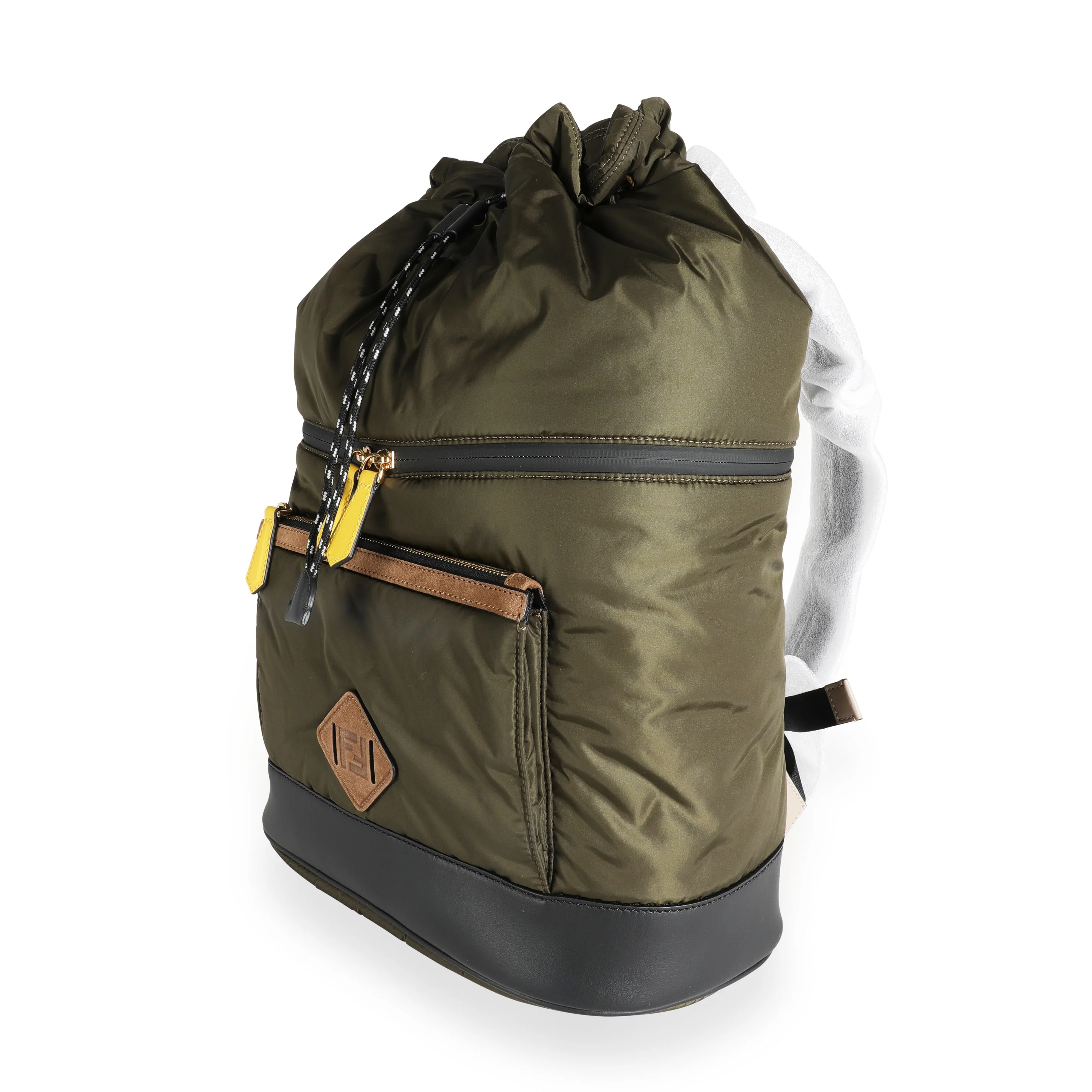 Fendi Military Nylon & Black Vitello Grace Leather Expandable Dolmias Backpack - Image 2