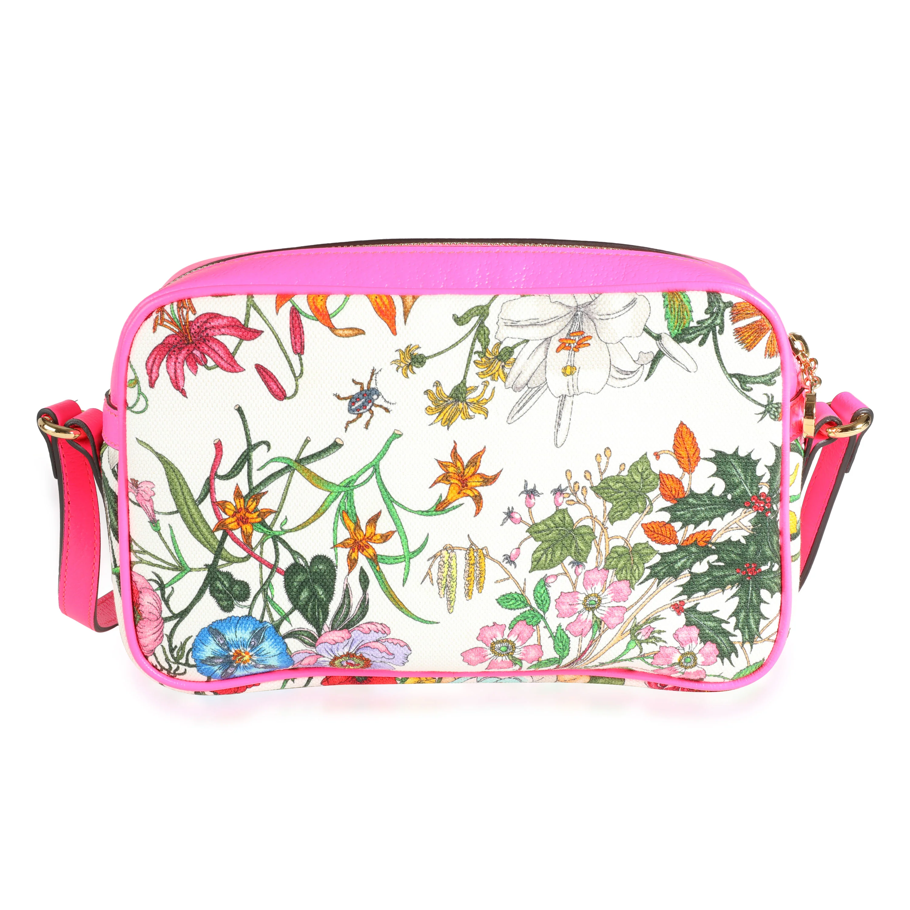 Gucci Flora Canvas & Neon Pink Leather Small Shoulder Bag - Image 3