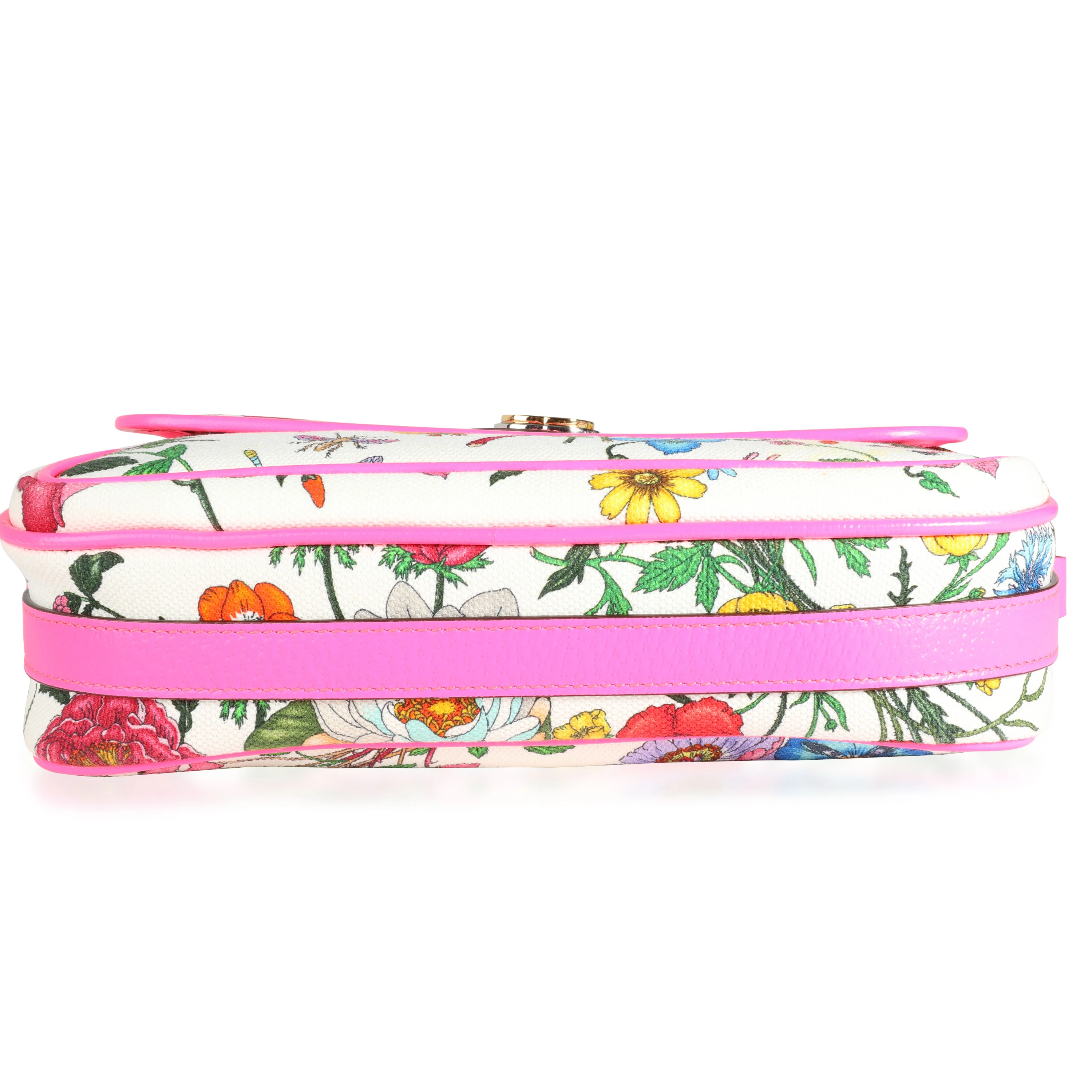 Gucci Flora Canvas & Neon Pink Leather Small Shoulder Bag - Image 4