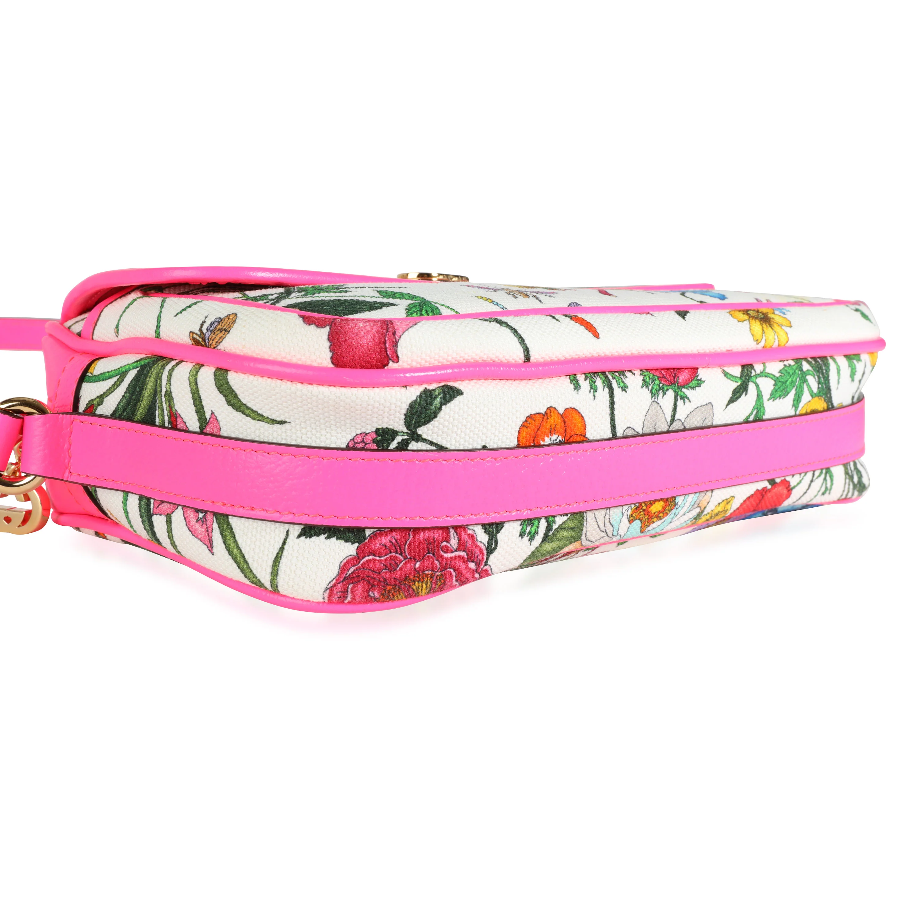 Gucci Flora Canvas & Neon Pink Leather Small Shoulder Bag - Image 5