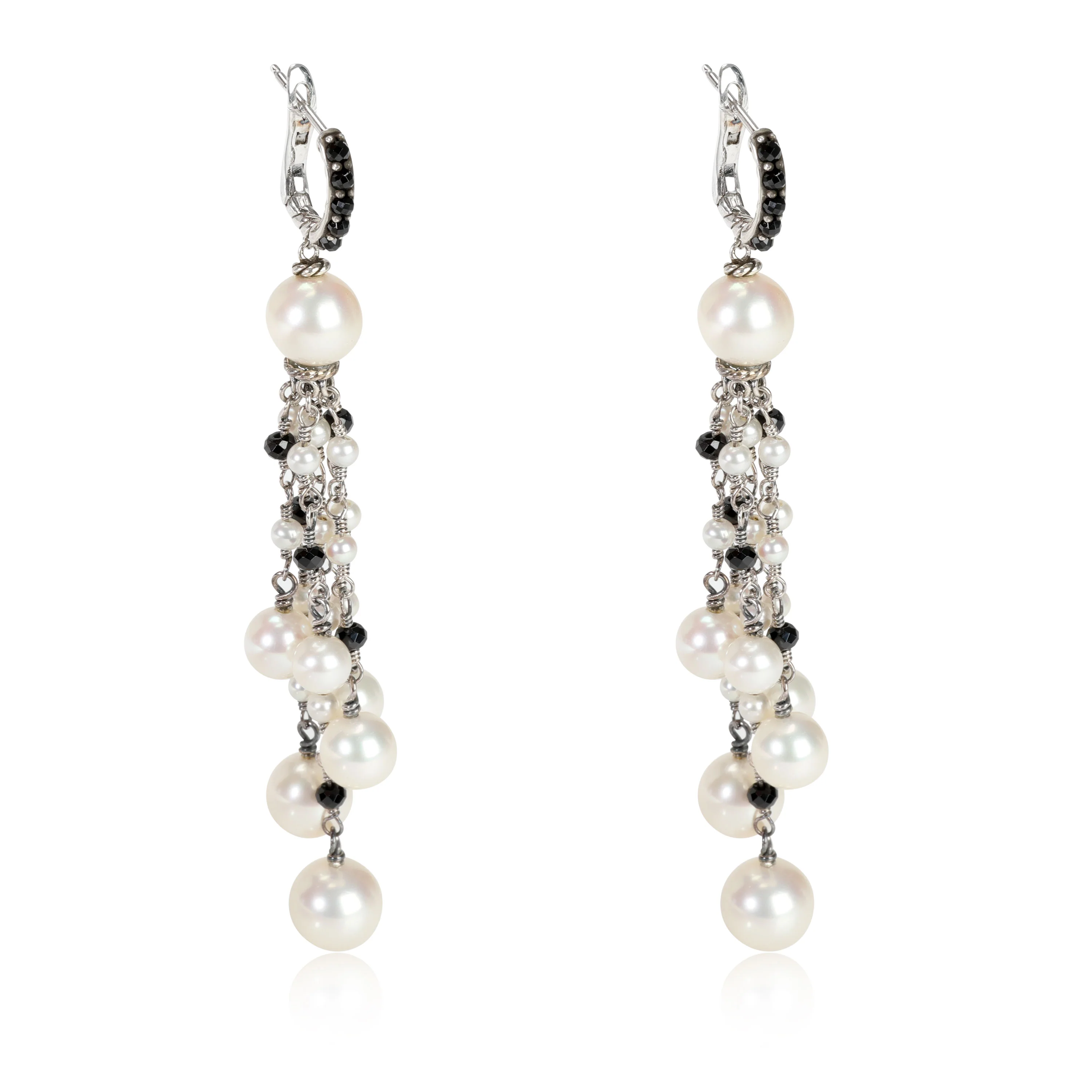 David Yurman Oceanica Pearl & Black Spinel Tassel Earrings in Sterling Silver