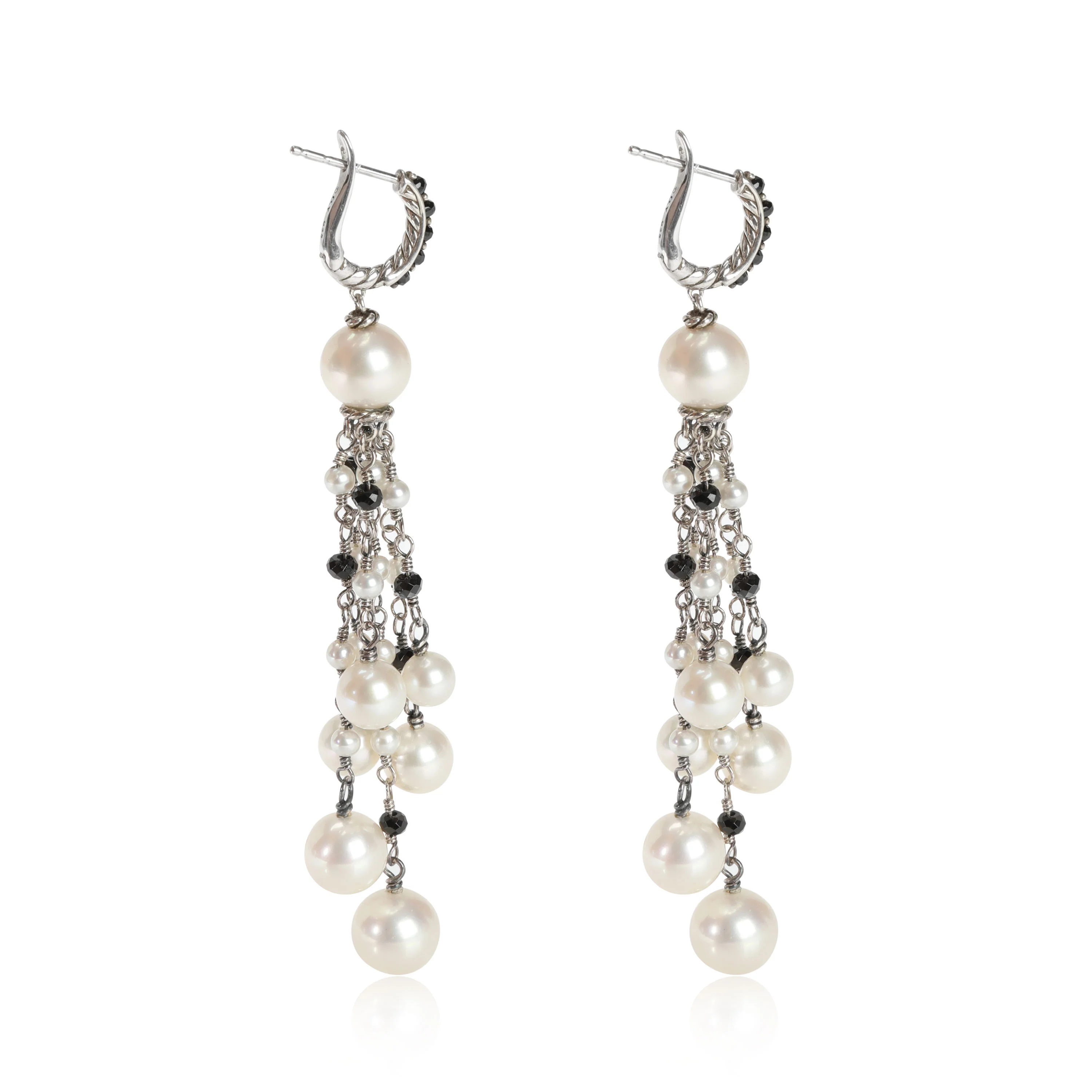 David Yurman Oceanica Pearl & Black Spinel Tassel Earrings in Sterling Silver - Image 2
