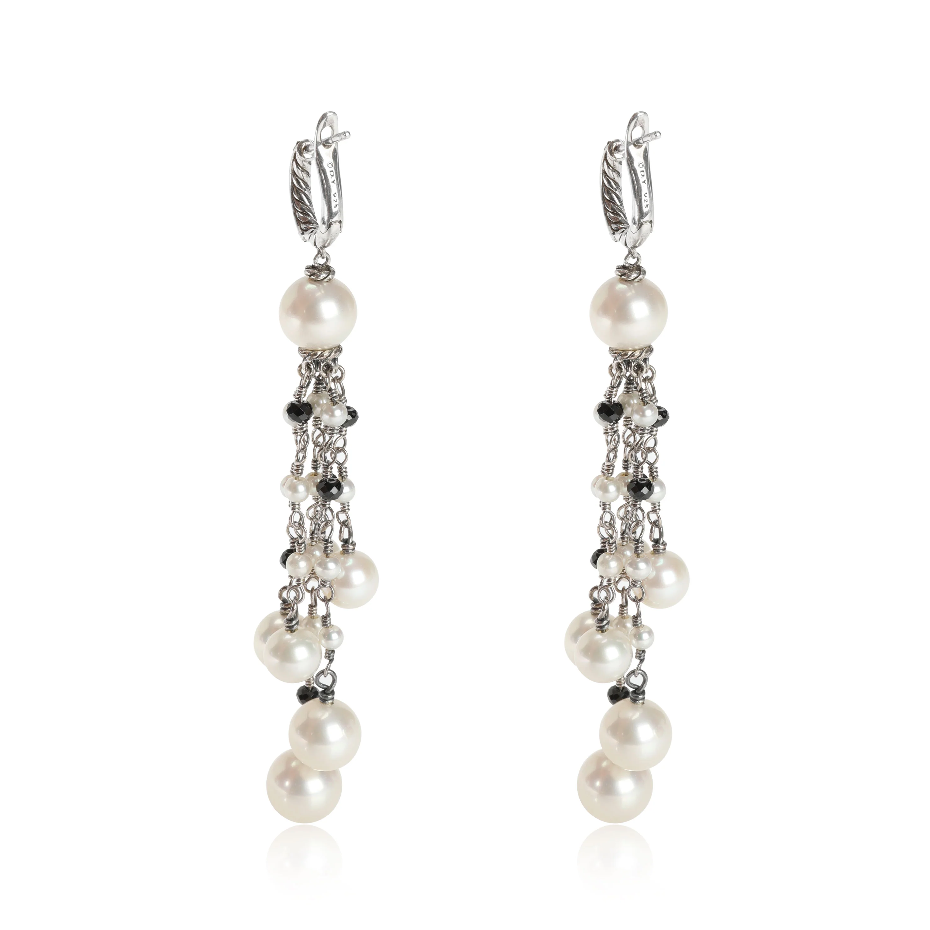 David Yurman Oceanica Pearl & Black Spinel Tassel Earrings in Sterling Silver - Image 3