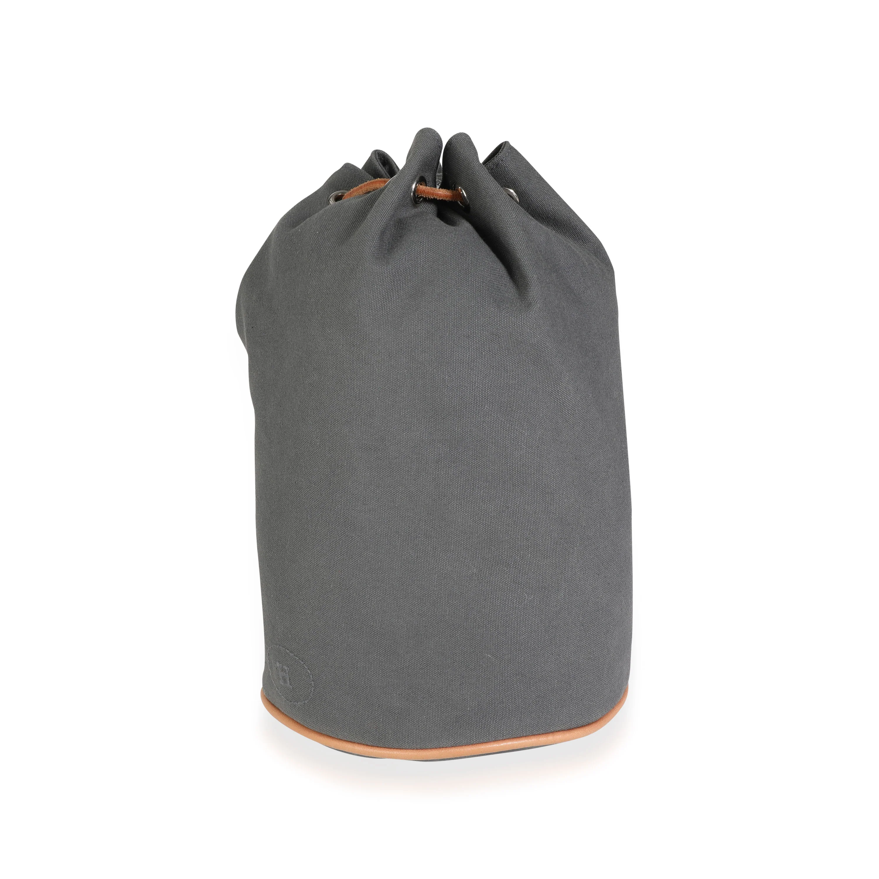 Gray Canvas Polochon Mimile Drawstring Bucket Bag Backpack PHW - Image 7