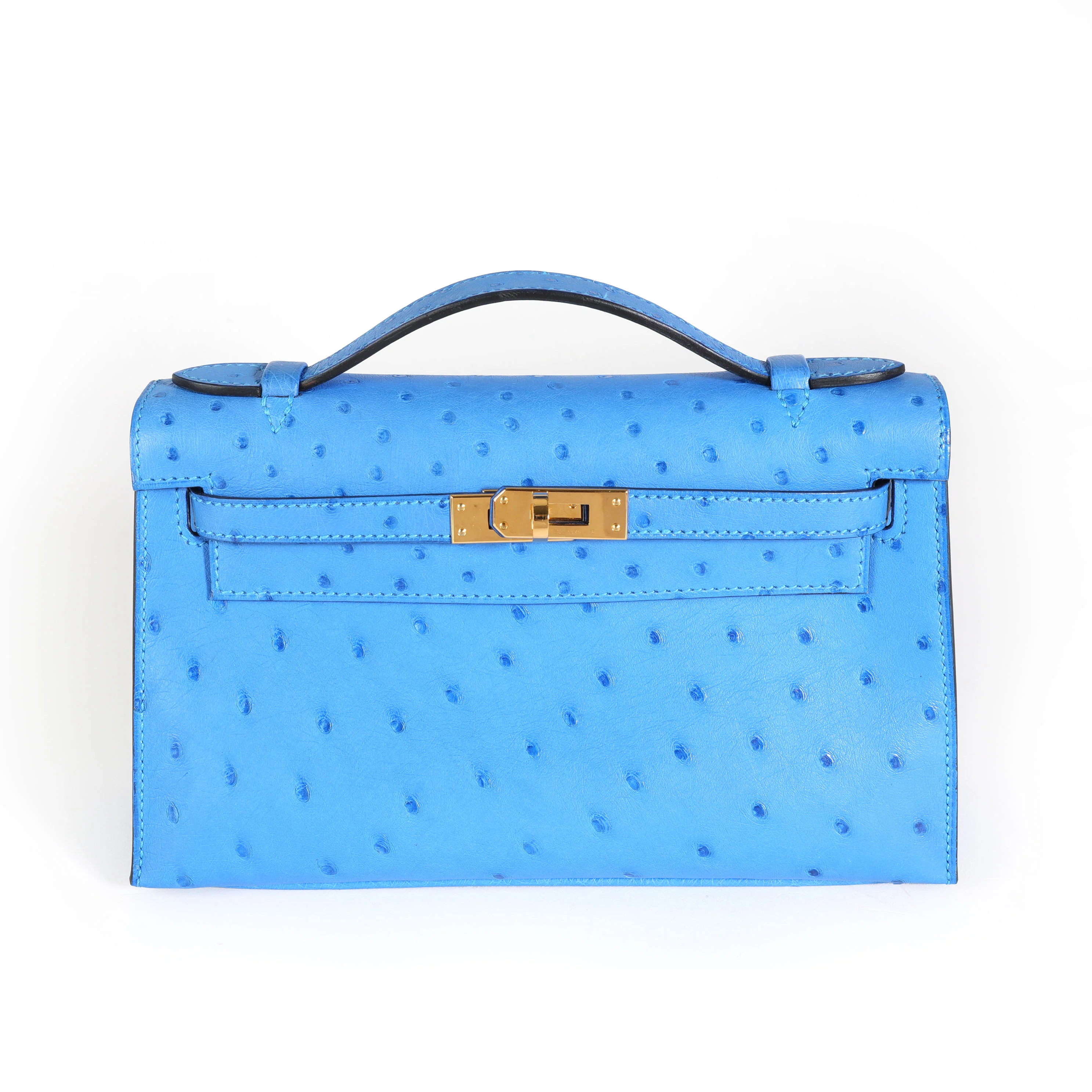 Hermès Bleuet Ostrich Kelly Pochette GHW