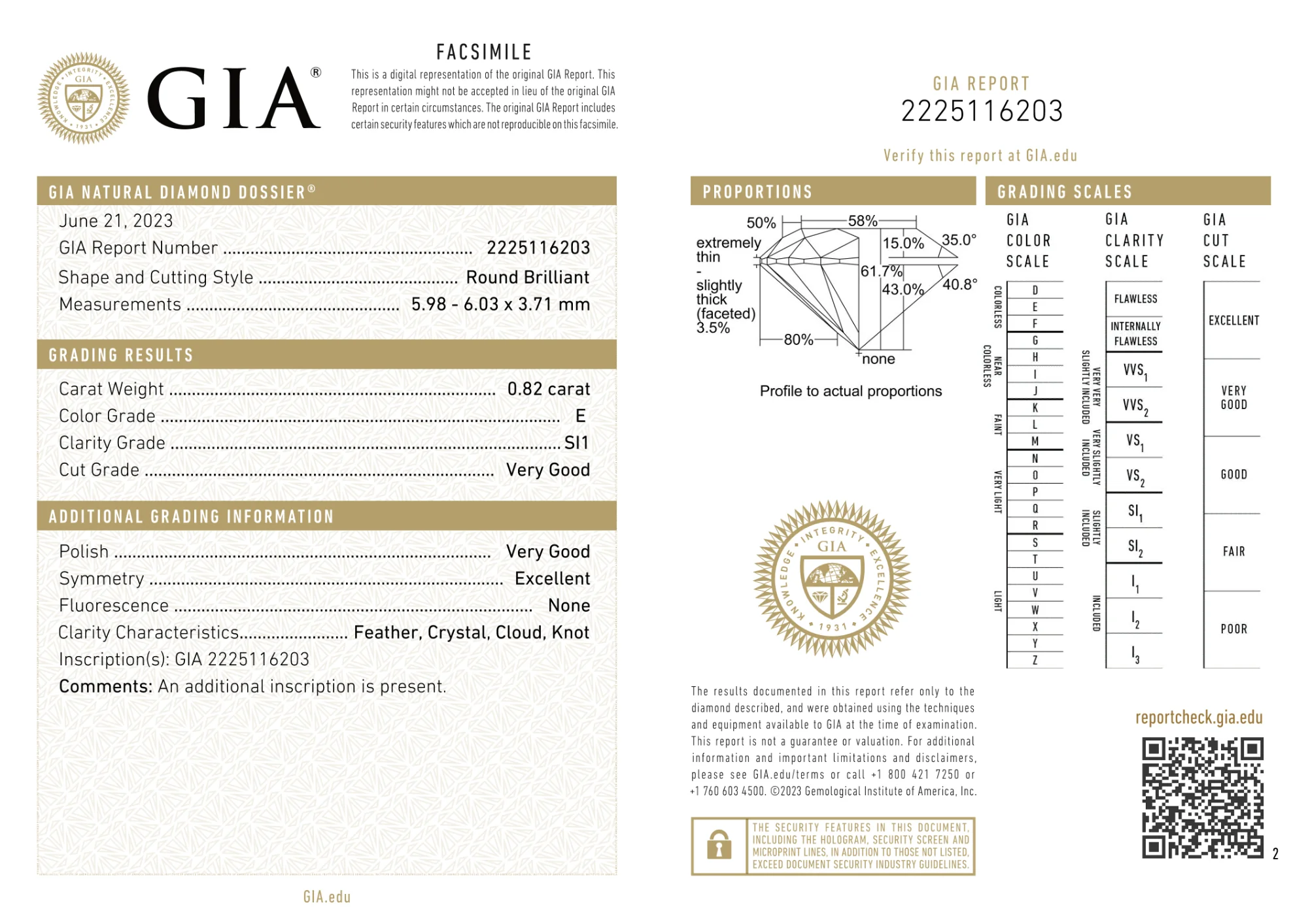 GIA Certified 0.82 Ct Round cut E SI1 Loose Diamond - Image 2