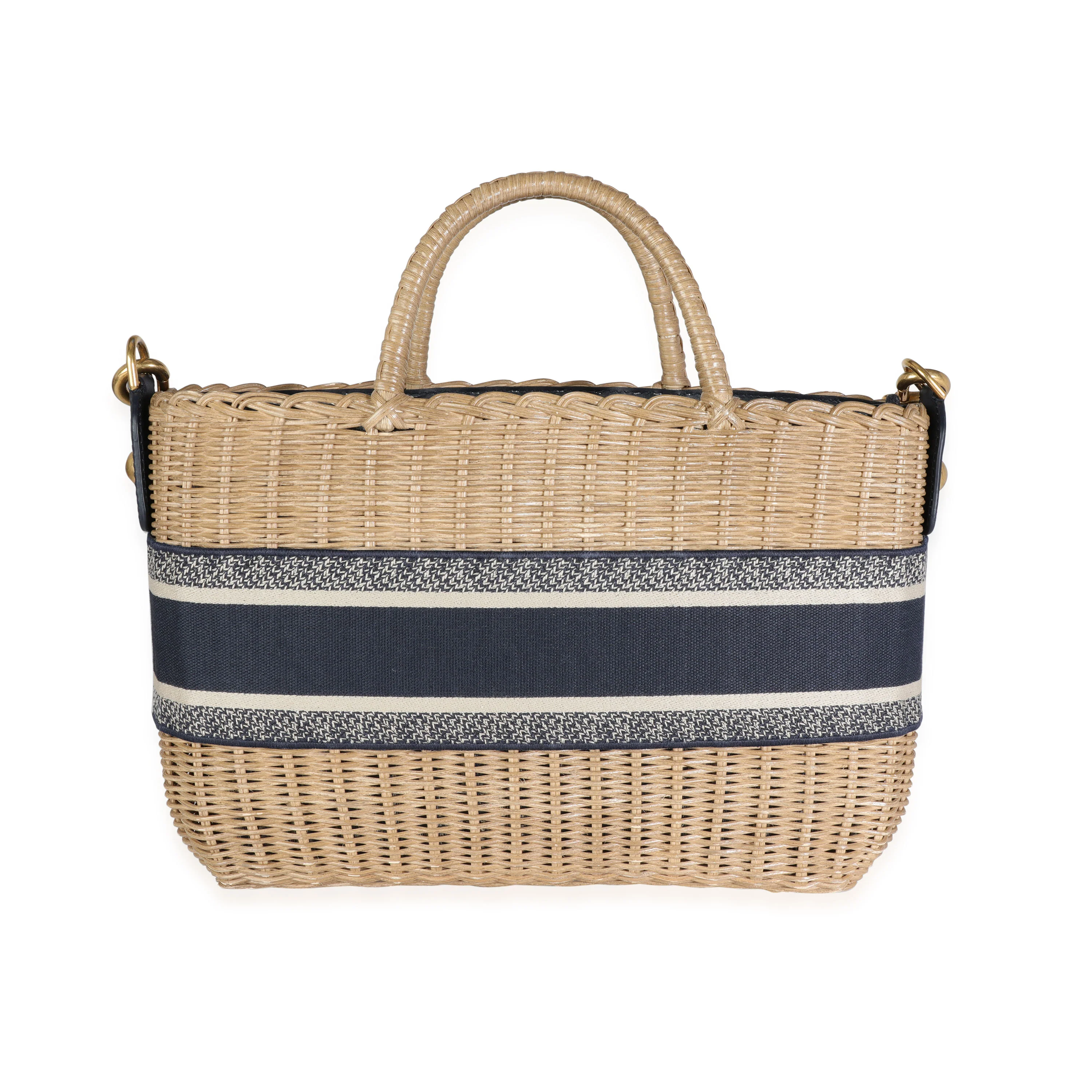Christian Dior Oblique Jacquard Wicker Basket Bag - Image 3