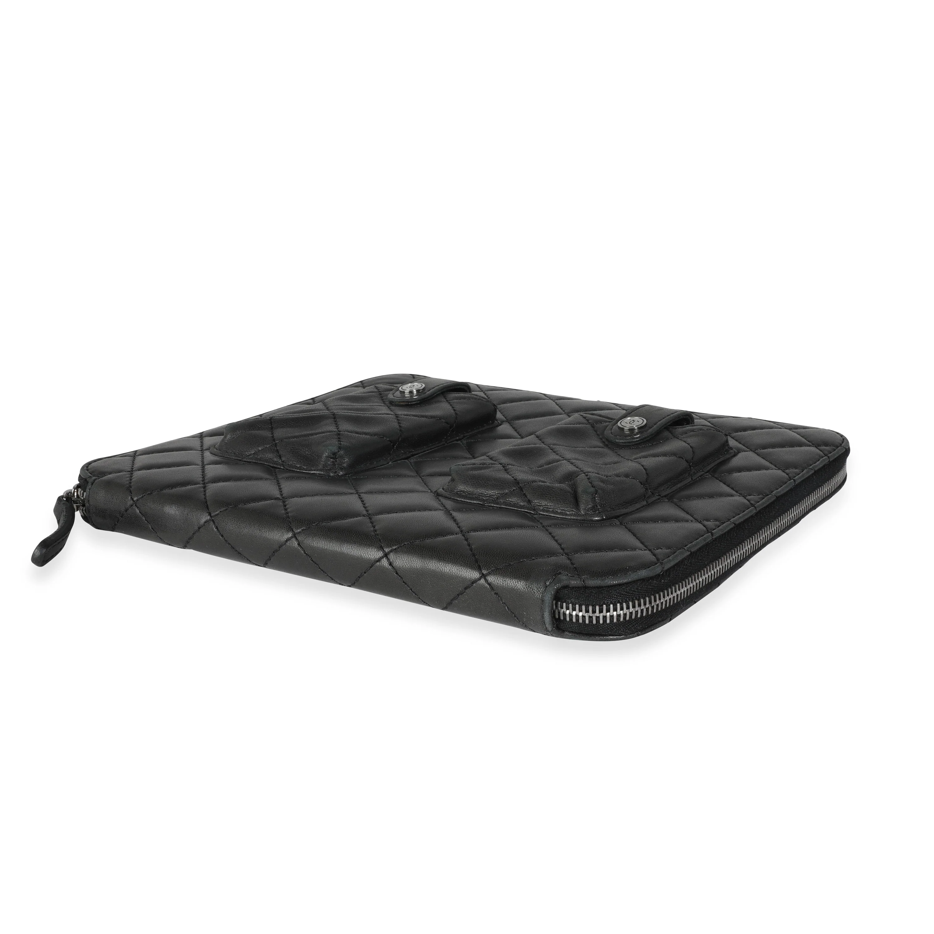 Chanel Black Quilted Lambskin Double Pocket Zip Around iPad Case - Image 5