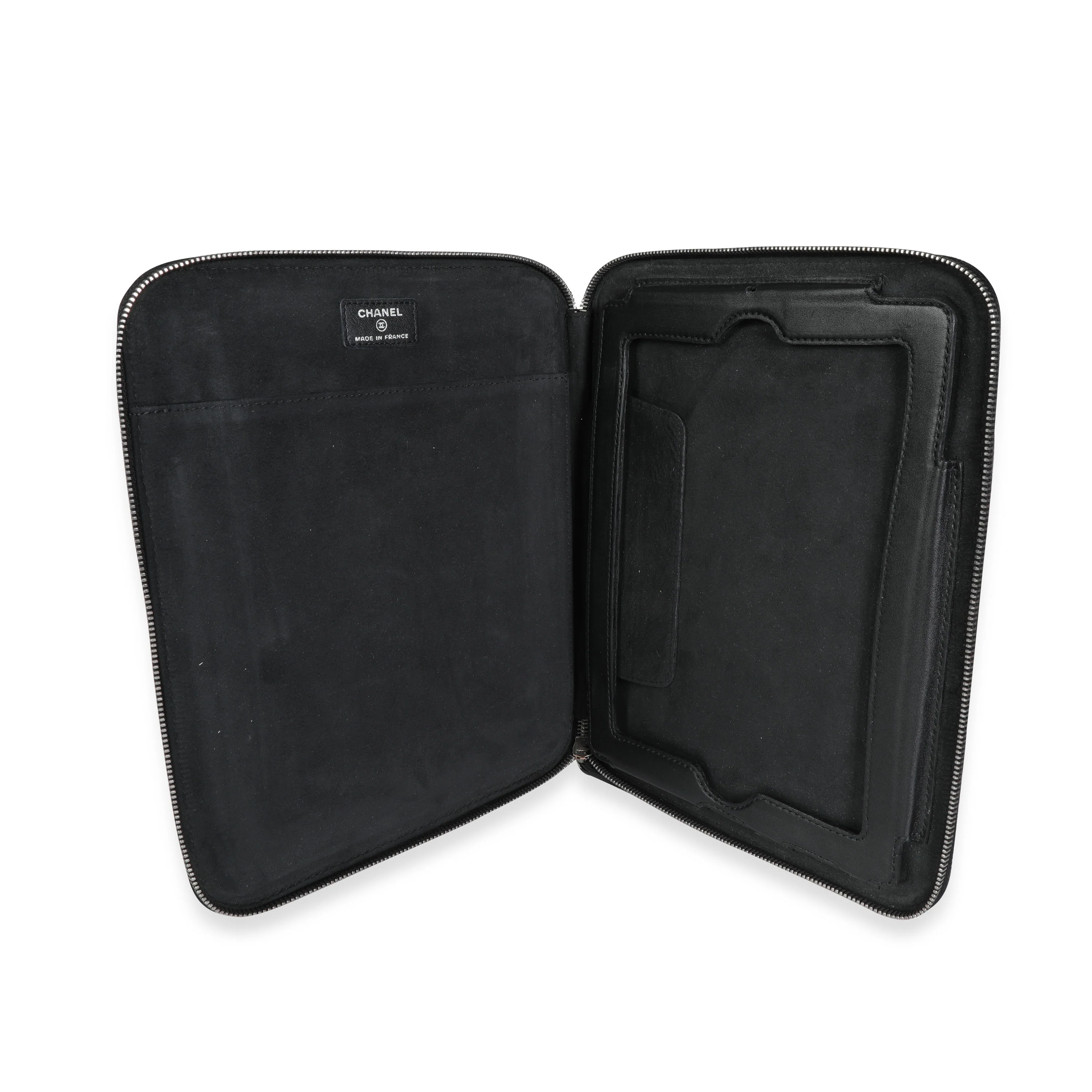 Chanel Black Quilted Lambskin Double Pocket Zip Around iPad Case - Image 6
