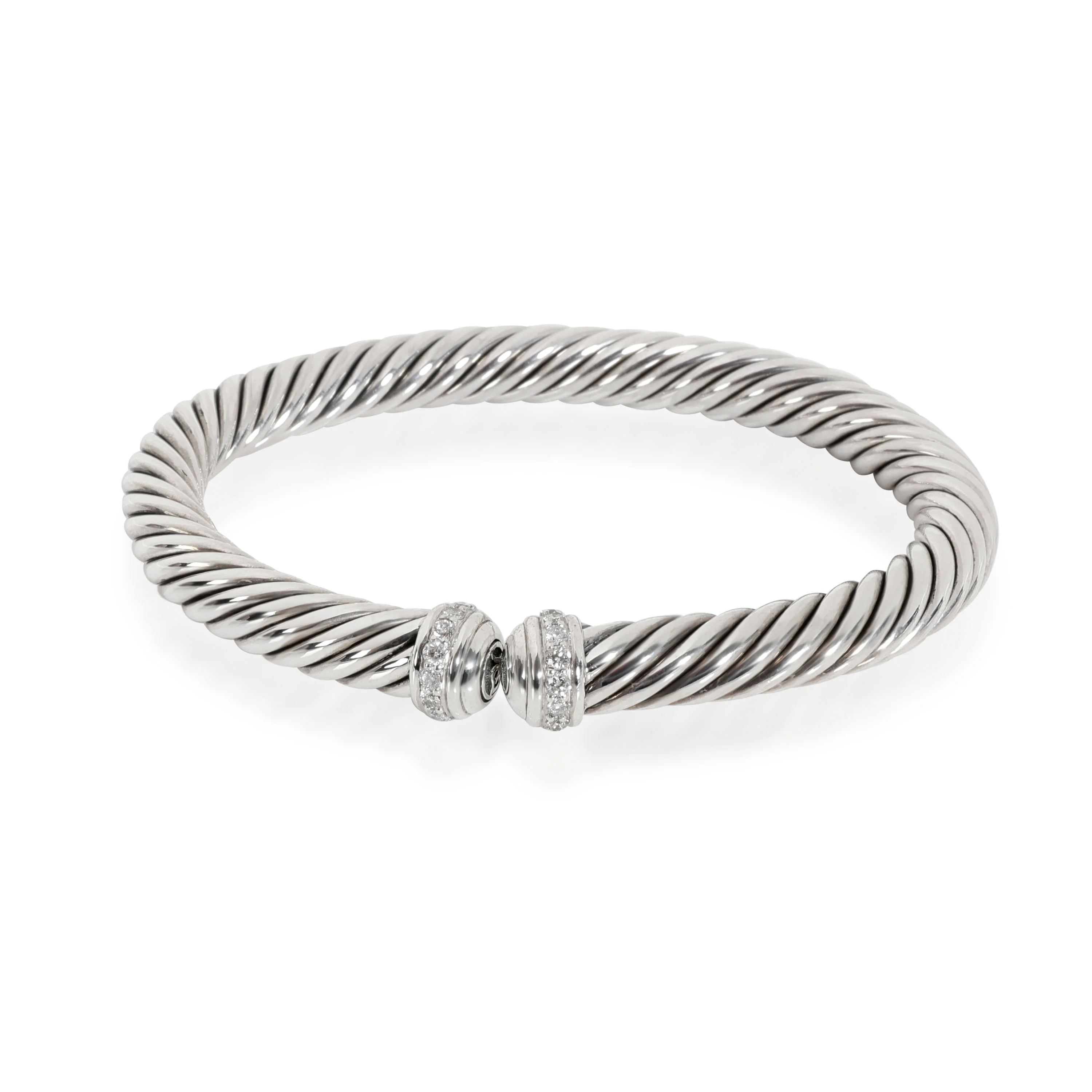 David Yurman Flexible Cable Spira Diamond Cuff in  Sterling Silver 0.4 CTW