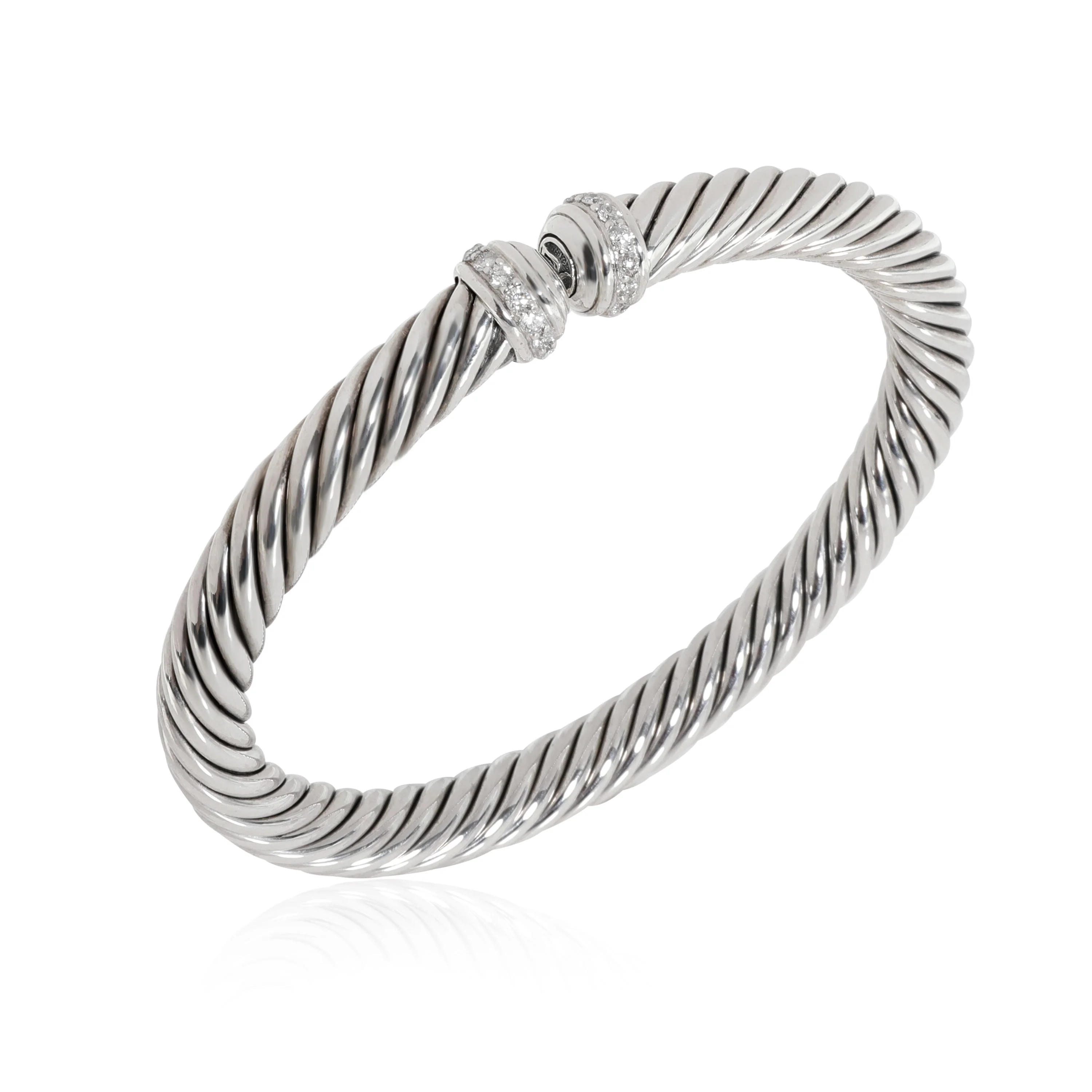 David Yurman Flexible Cable Spira Diamond Cuff in  Sterling Silver 0.4 CTW - Image 2