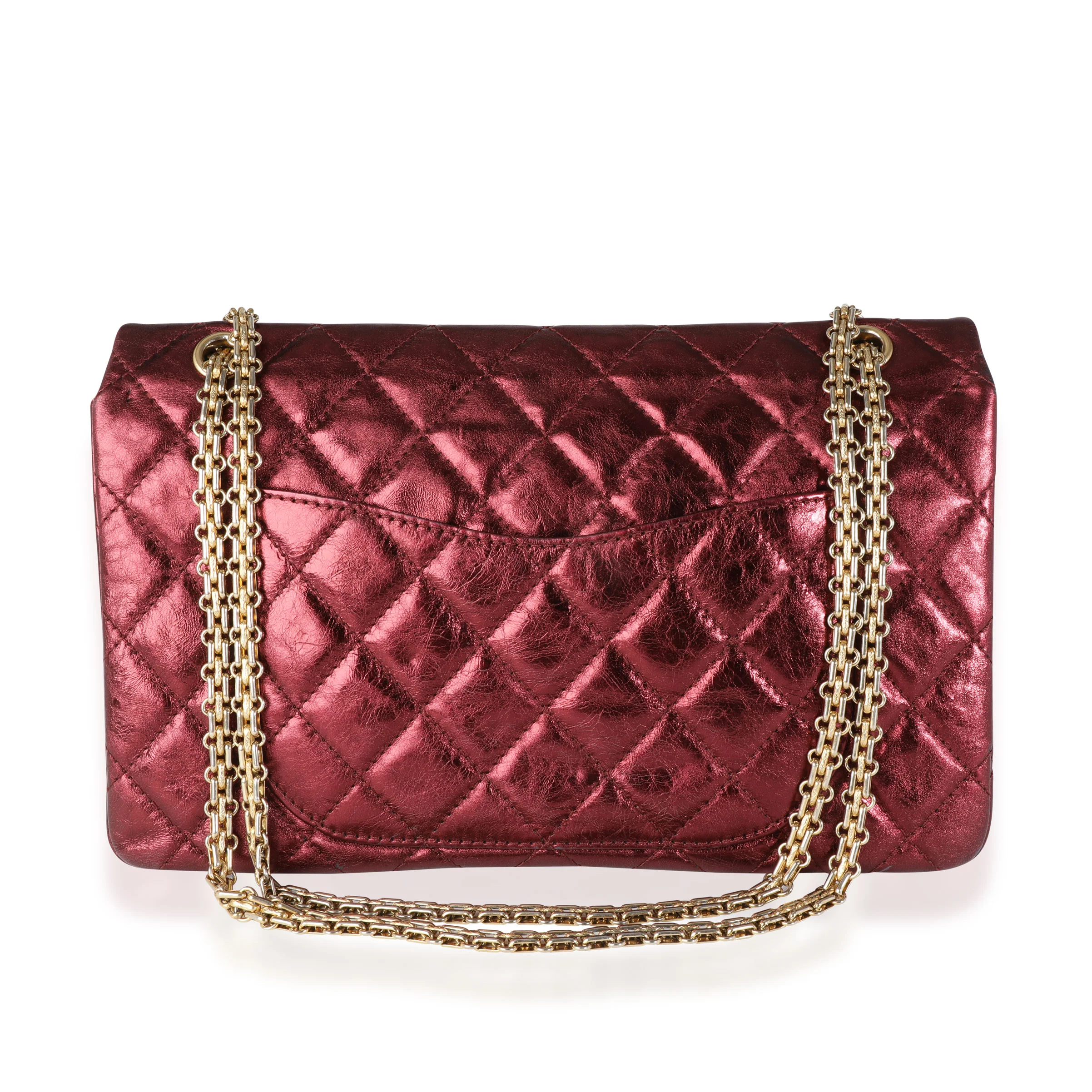 Metallic Burgundy Quilted Calfskin Reissue 2.55 227 Double Flap Bag - Image 2