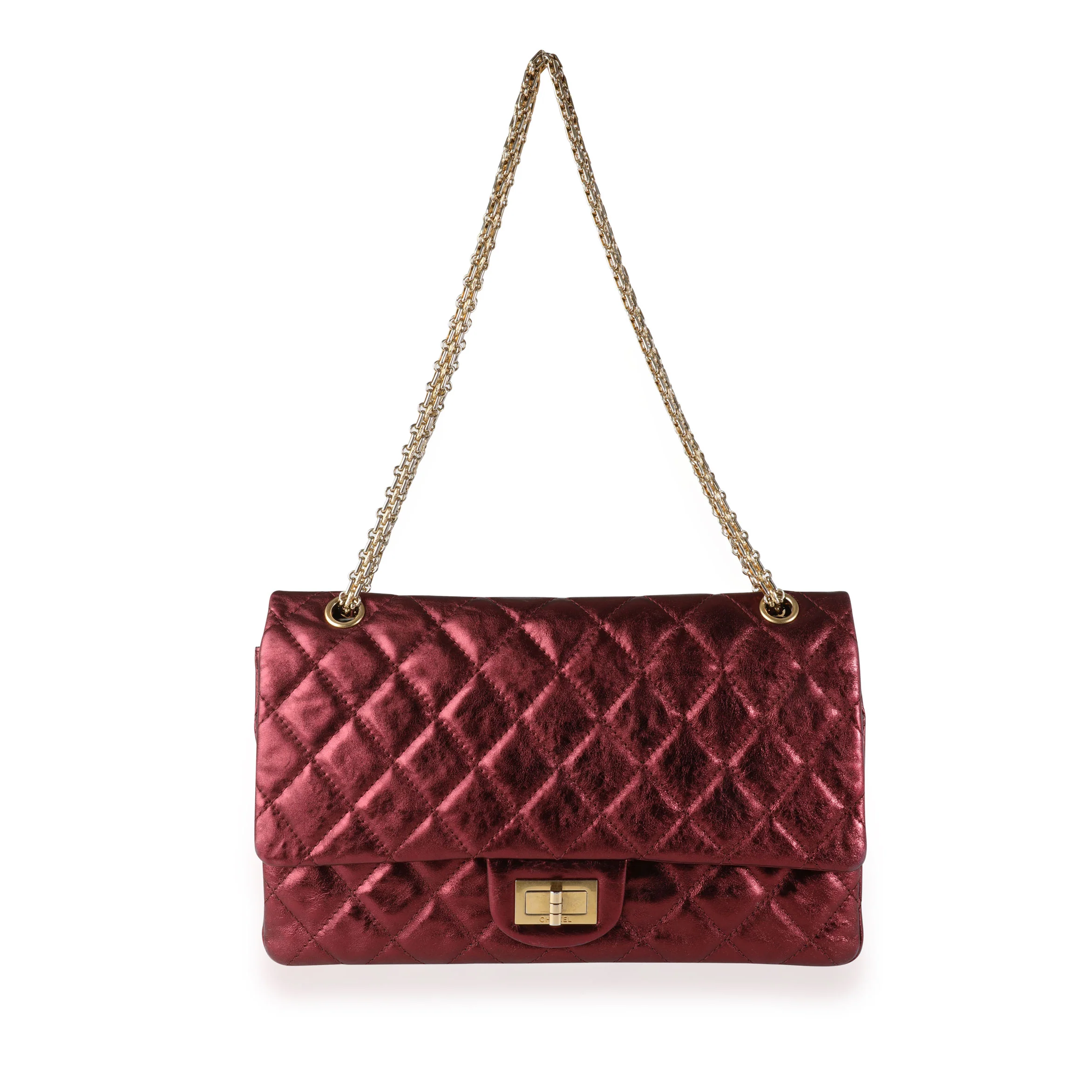 Metallic Burgundy Quilted Calfskin Reissue 2.55 227 Double Flap Bag - Image 3