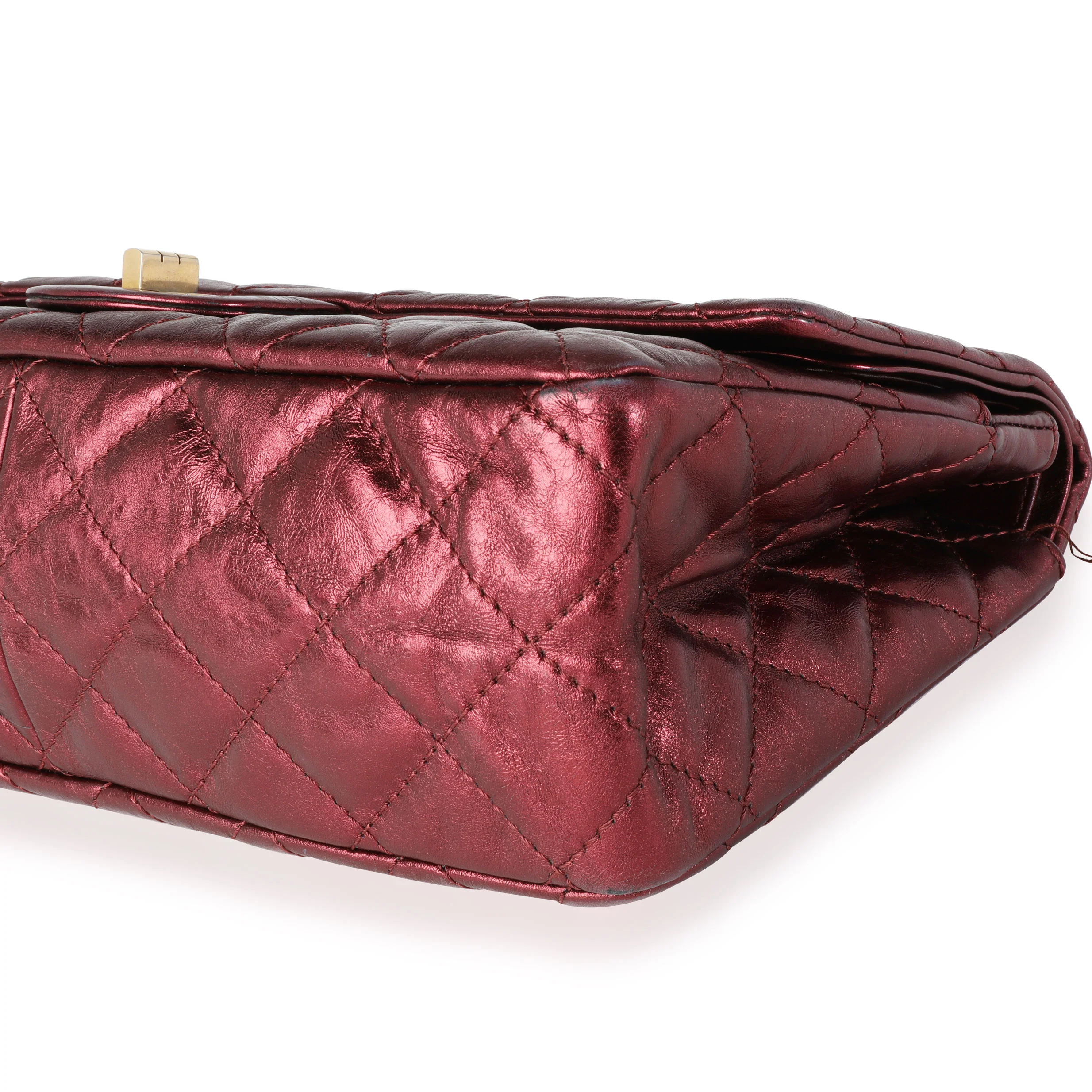 Metallic Burgundy Quilted Calfskin Reissue 2.55 227 Double Flap Bag - Image 5