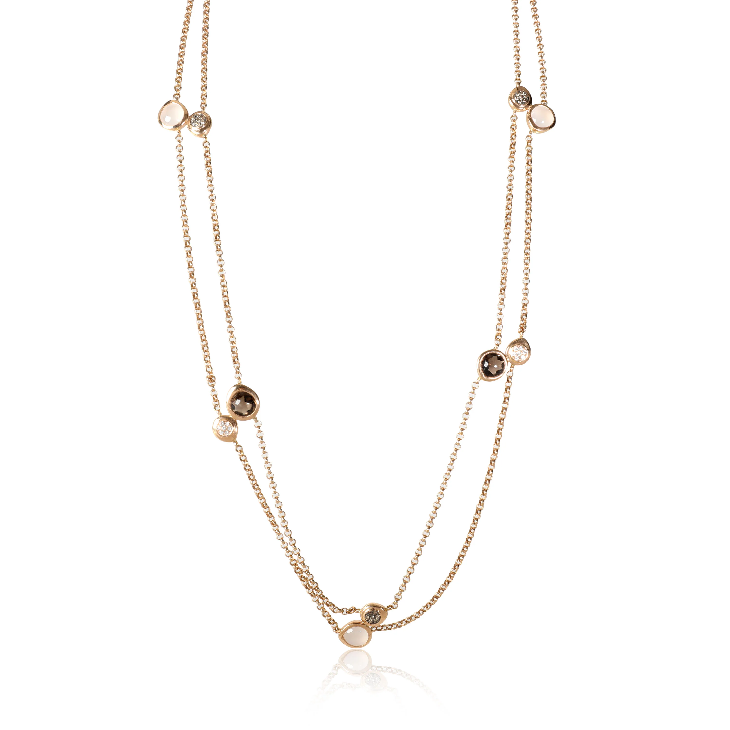 Tirisi Double Strand Cabochon Gemstone, Diamond Necklace,18K Rose Gold, 0.18 Ctw