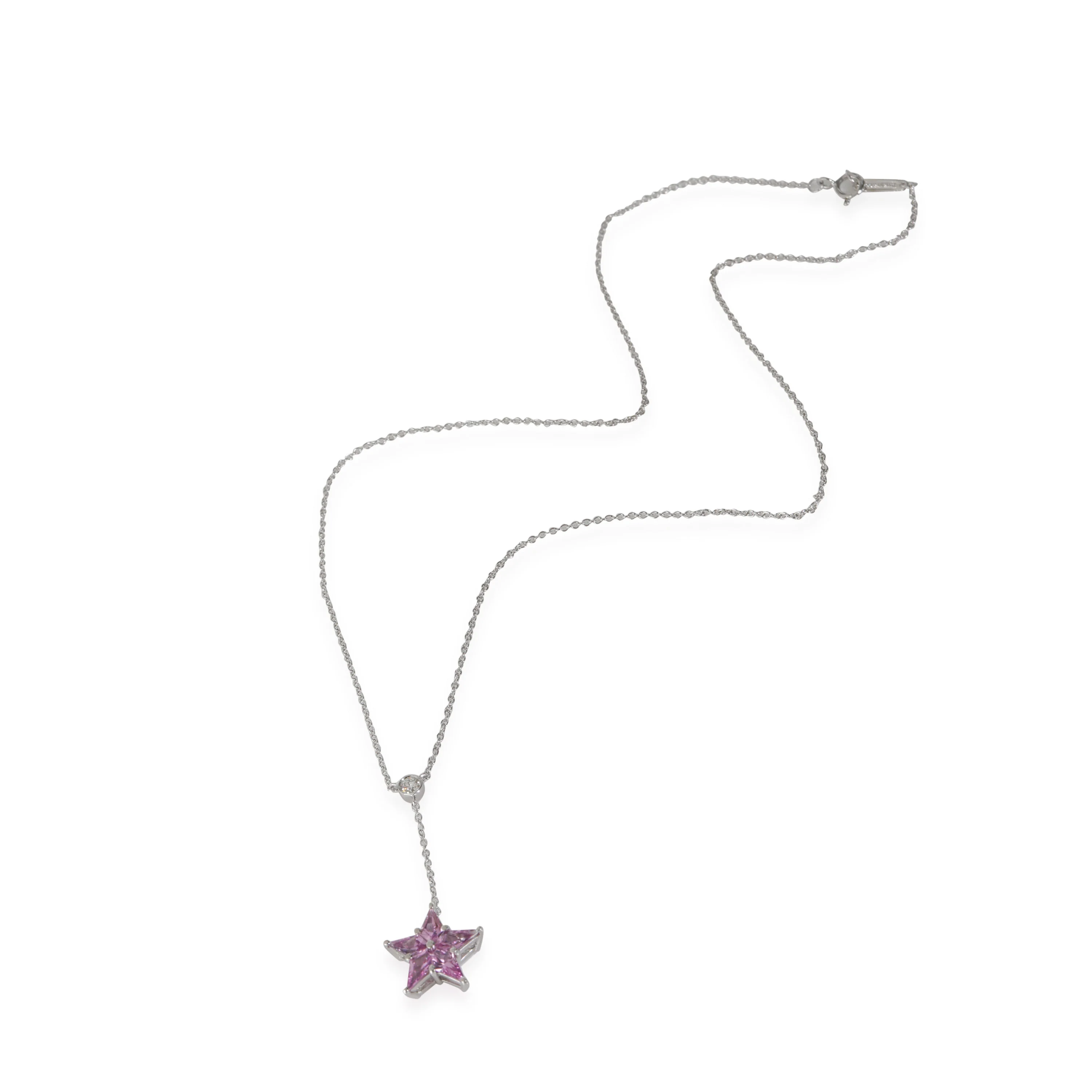 Tiffany & Co. Pink Sapphire & Diamond 5-Point Star Necklace in Platinum 0.1 Ctw - Image 2