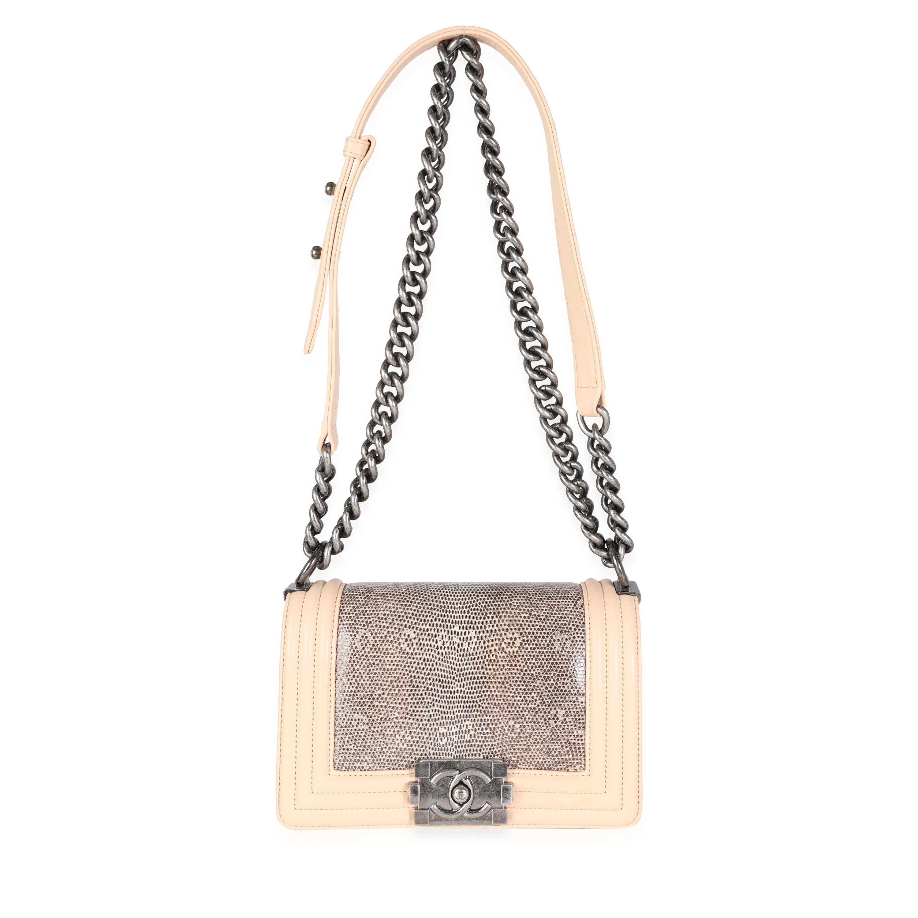 Chanel Beige Calfskin & Lizard Small Boy Bag - Image 4