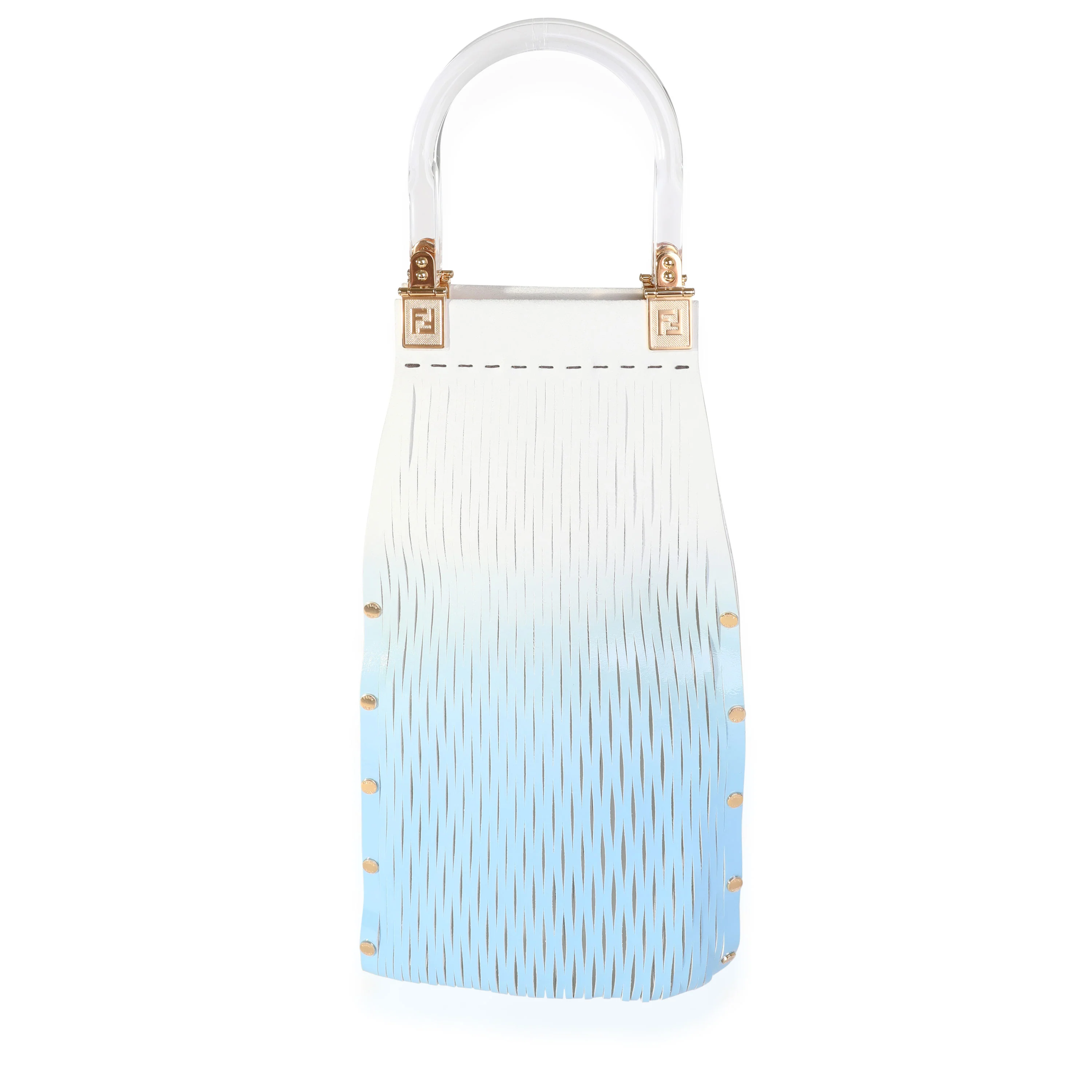 Blue Gradient Laser Cut Patent & Suede Sunny Top Handle Bag - Image 3