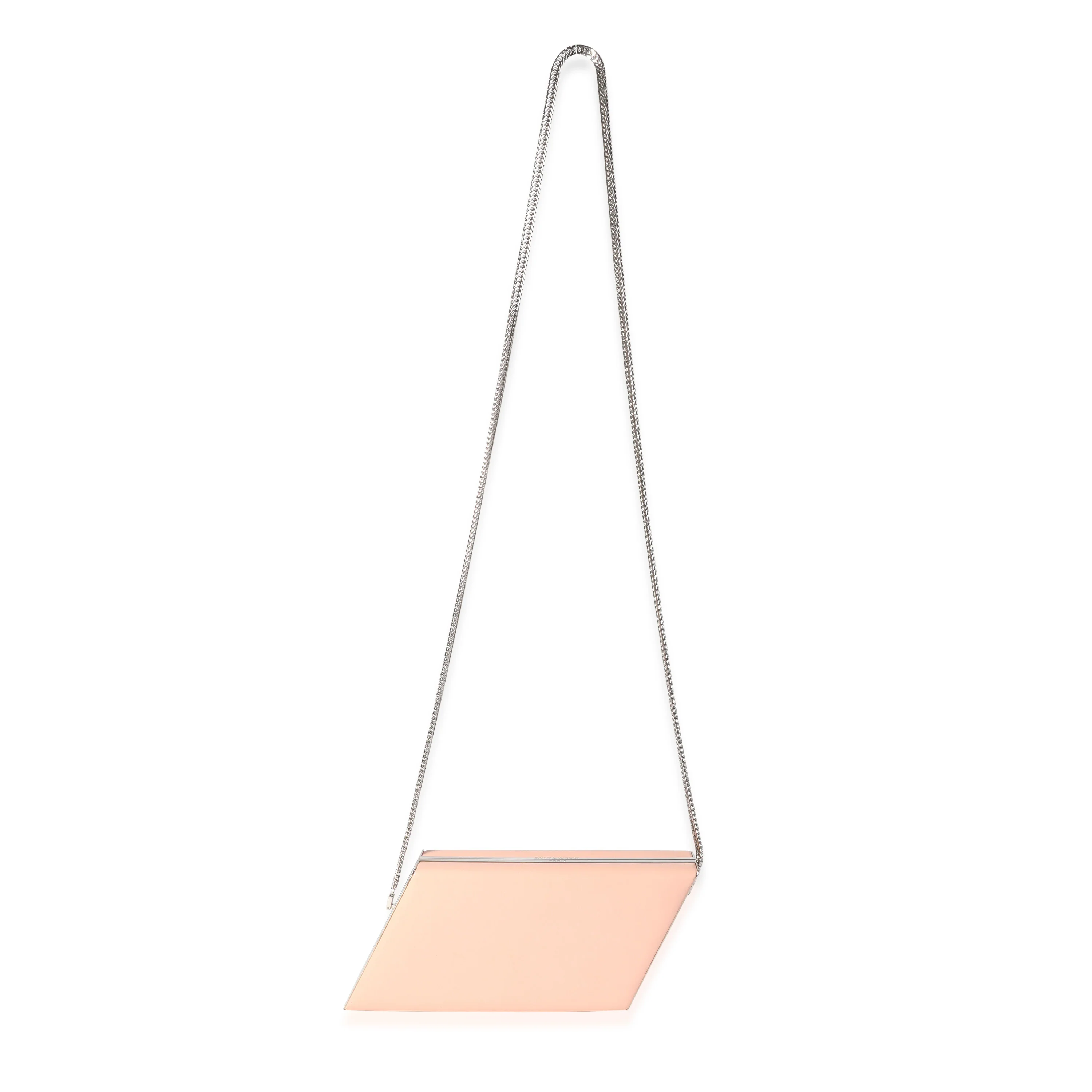 Pink Leather Diagonal Box Chain Clutch - Image 4