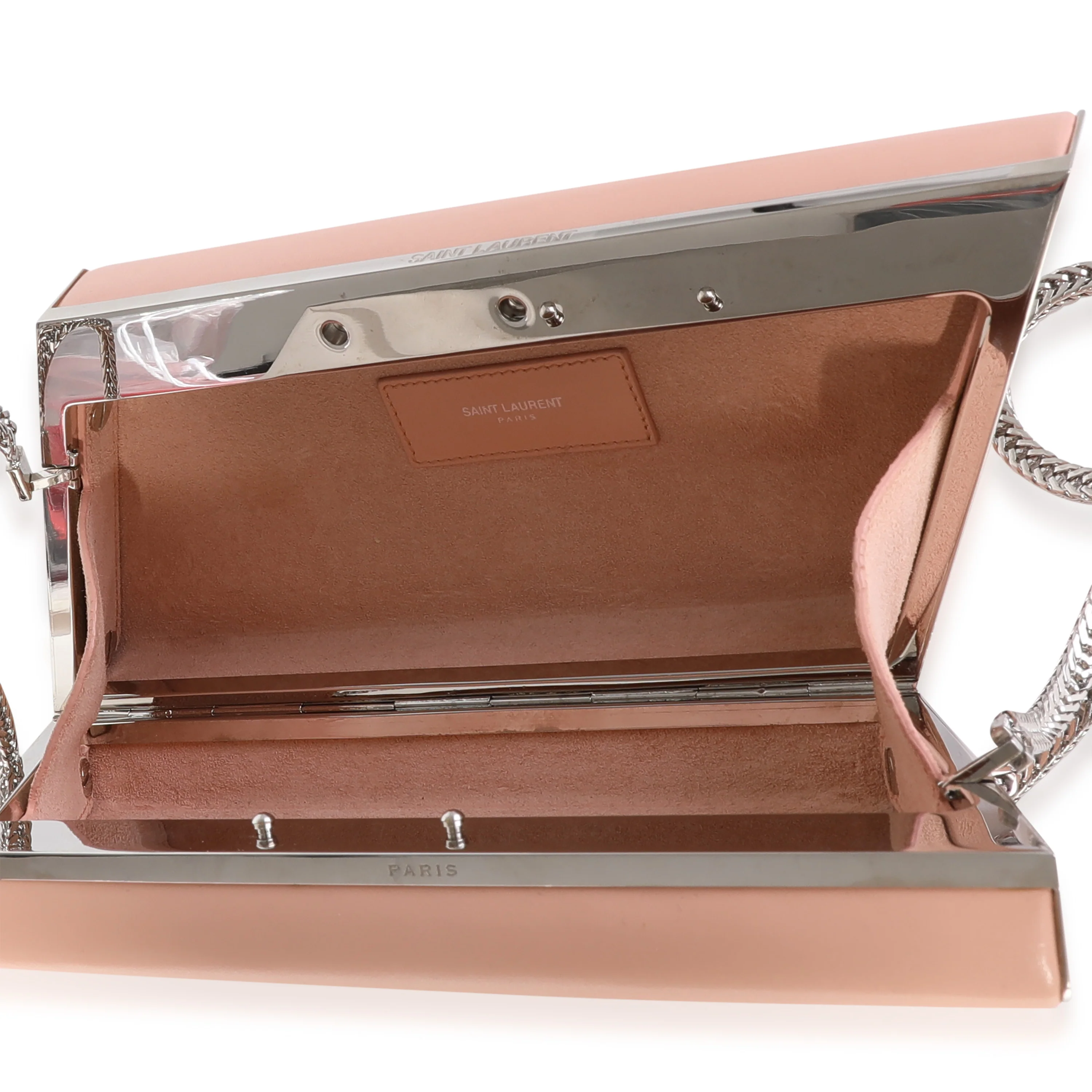 Pink Leather Diagonal Box Chain Clutch - Image 5